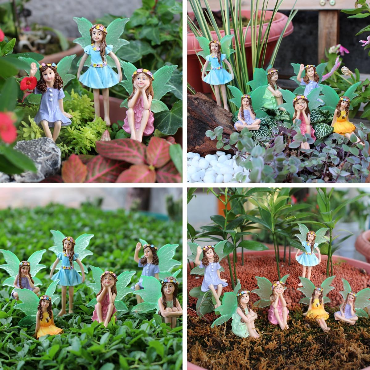 Fairy Garden Decor Fairy Door and Windows for Trees, Glow in The Dark Yard Sculpture Lawn Ornament Mini Garden Art Outdoor Decor Accessories with Lantern (6 Fairies)