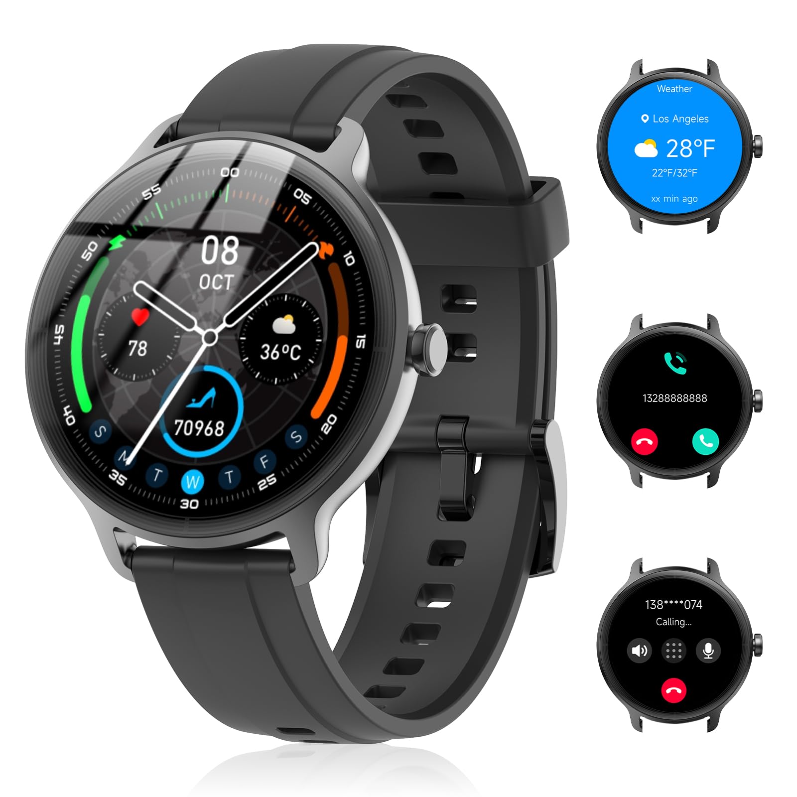 Smart Watch for Men Women(Answer/Make Calls), Smartwatch Built-in AI Voice, 1.27" HD Fitness Tracker with Heart Rate/Sleep/Step/SpO2 Monitor, 100+ Sports Modes, IP68 Waterproof Watch for Android iOS