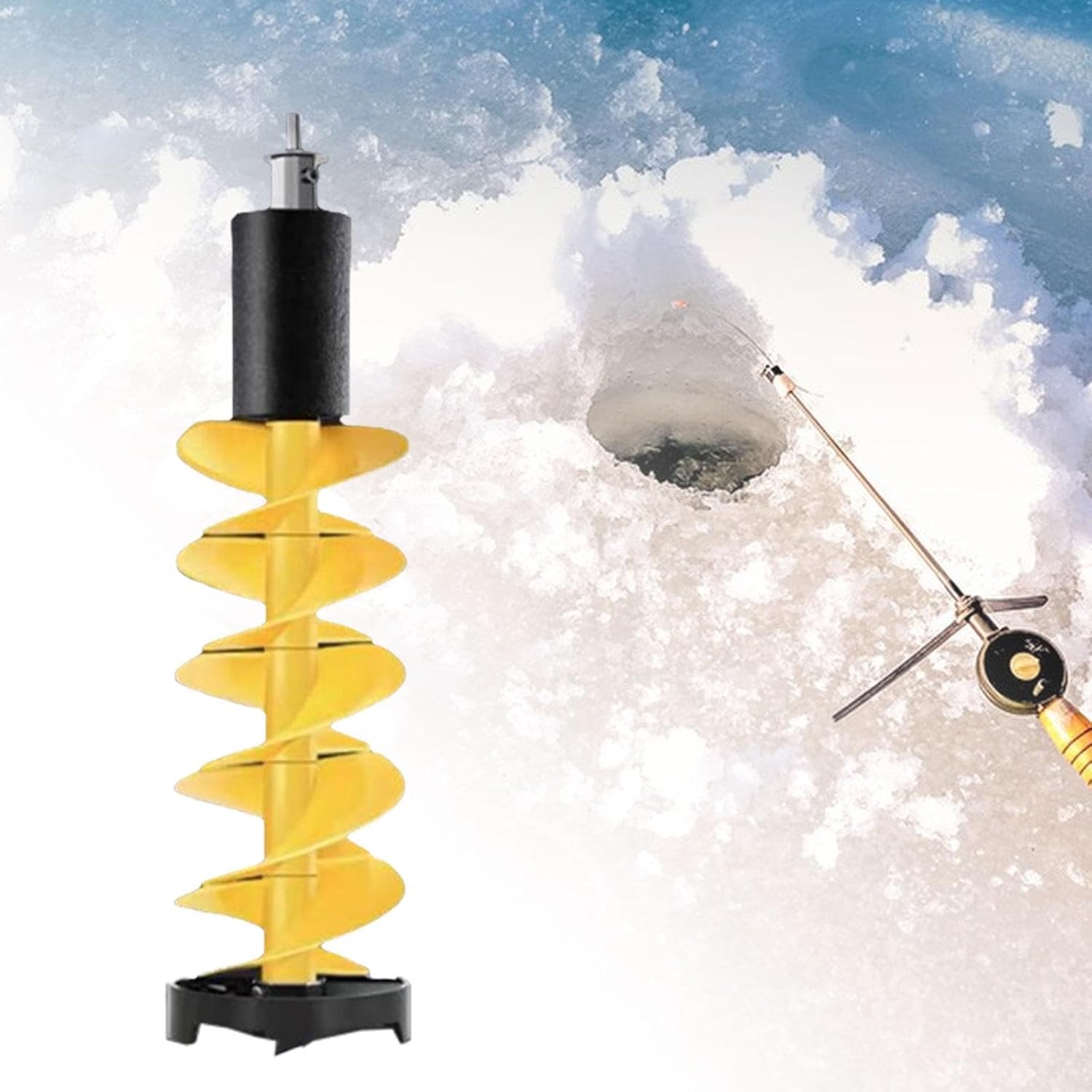 Menolana Ice Drill Auger Ice Fishing Drill 8 Inches Portable Aluminum Alloy Ice Fishing Accessories Ice Auger for Lakes Fishing Winter, 75 cm Yellow