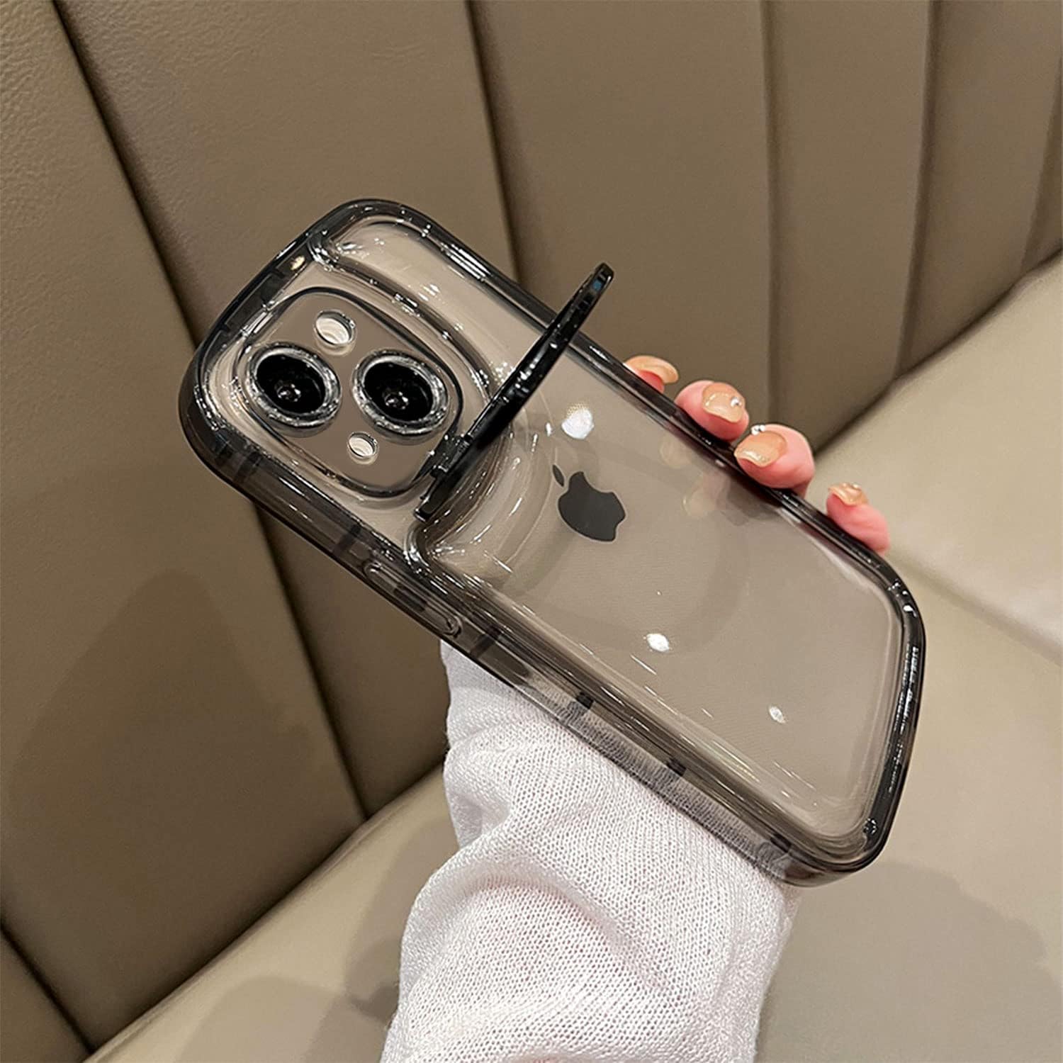 Ownest Compatible with iPhone 14 Case with Clear Kickstand Creative Protective Design Case with Camera Holder for TPU Slim Shockproof Cool Phone Case for iPhone 14-Black