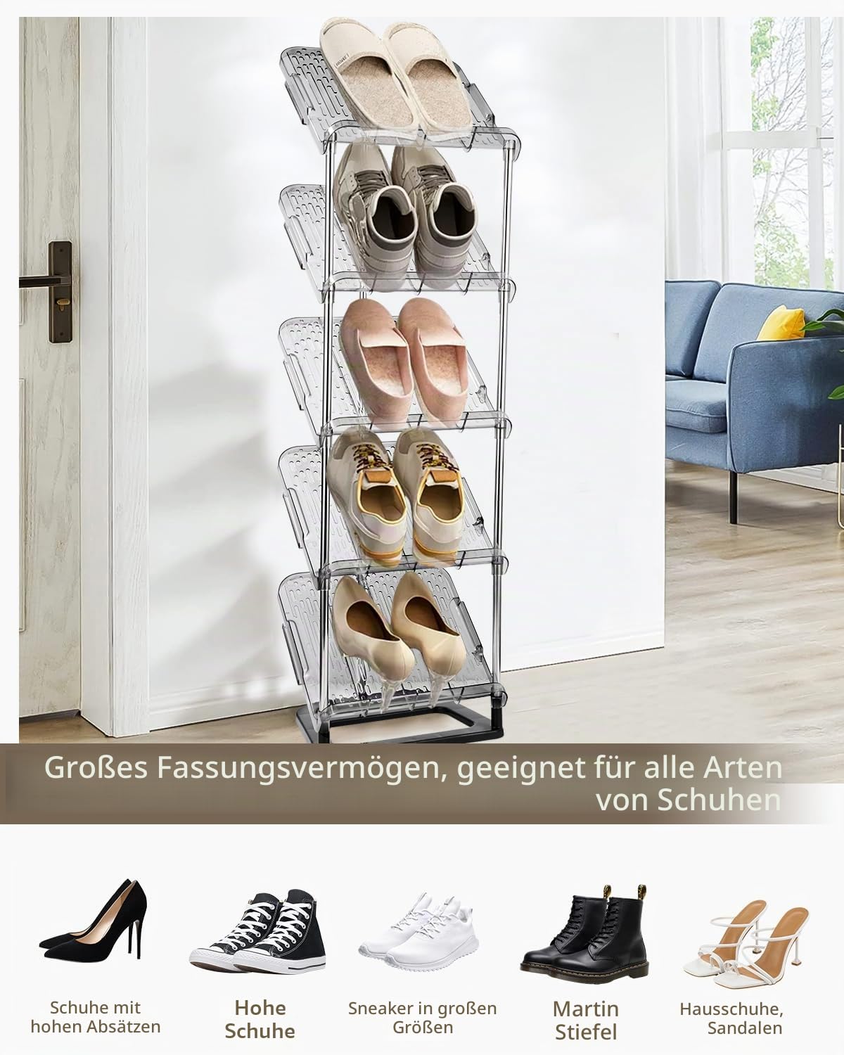 Schuhregal Schmal 5 Ebenen, Platzsparend Schräg Schuhablage,schmales schuhregal schuhe organizer, Schuhständer Schuhschrank Schmal multifunktional Standregal für Flur Schlafzimmer Arbeitszimmer Küche, Haushalt & Wohnen