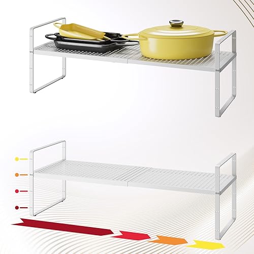 Miniatura 13 de Organizador de estante expandible de 16.5 a 27.1 pulgadas, 1 paquete de organizadores de estantes apilables de 8.1 pulgadas de ancho, almacenamiento