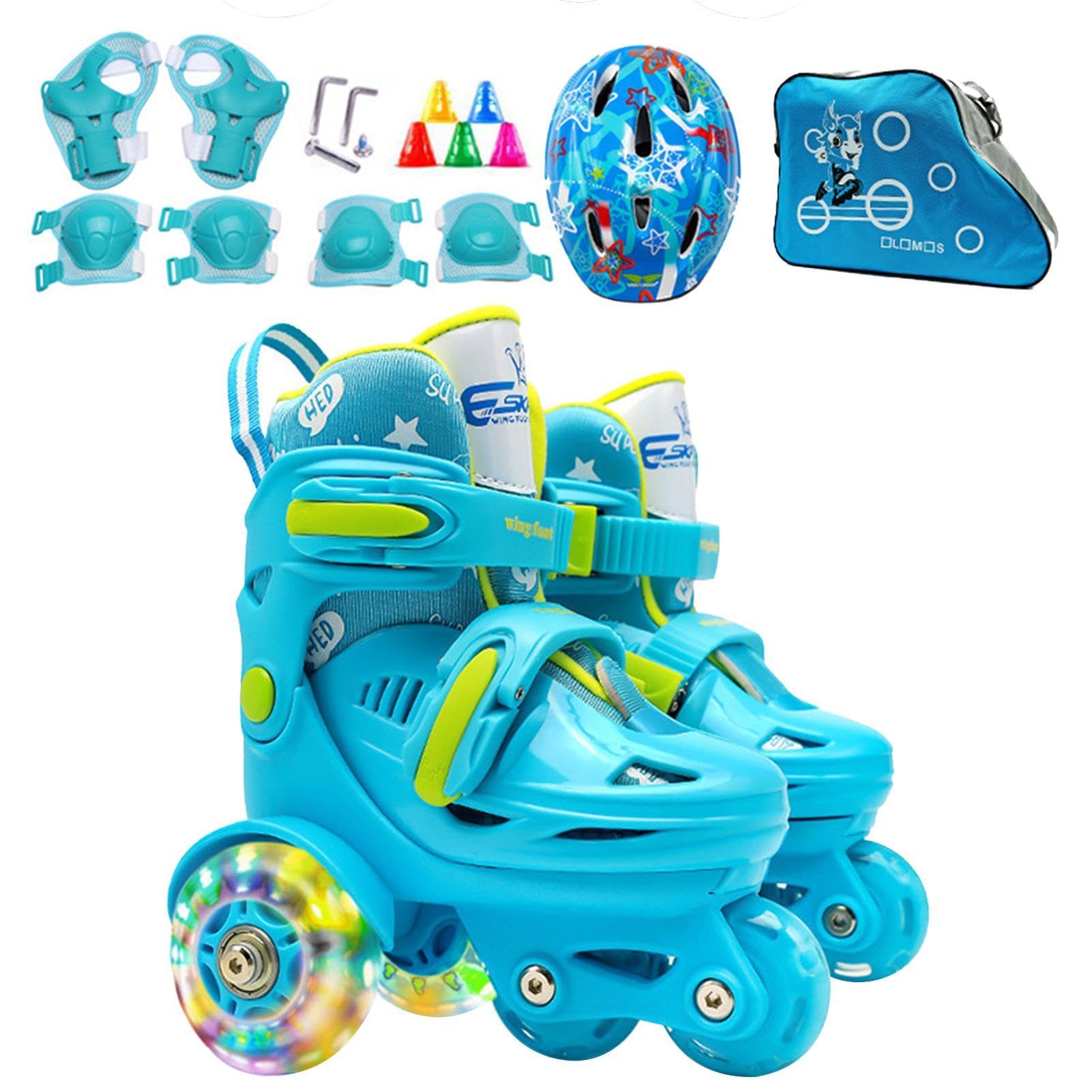Pattini a Rotelle per Bambini Ruote Luminose, Ginocchiere, Gomitiere, Casco | Principianti Ginocchiere Gomitiere Casco Borsa Portaoggetti Inclusi Per Esterno Interno Giochi P