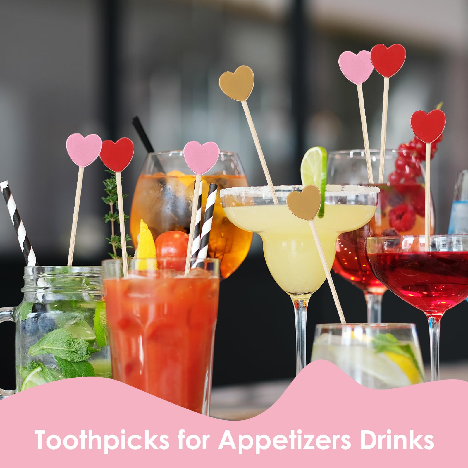 Amabro 100 Palillos Para Aperitivos,12cm Palillos De Cóctel De Bambú Con Forma De Corazón, Palillo De Dientes De Comida Charcutería Lindos Palillos De Brocheta En Forma De Corazón Decorativos