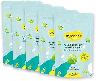 awenest No-Toxin, Plant Based Powder-to-Liquid Floor Cleaner | Makes 10 Liter | Citrus, Lime, Lemongrass | No Ammonia, SLES | Natural, Biodegradable, Eco-Friendly, Herbal | Tough On Stains
