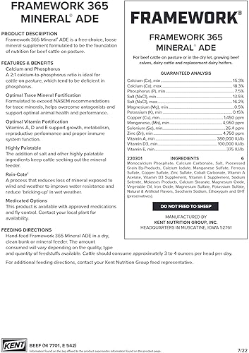 Miniatura 3 de Kent Framework 365 Mineral ADE - Base de Nutriton para ganado vacuno - 50 lbs