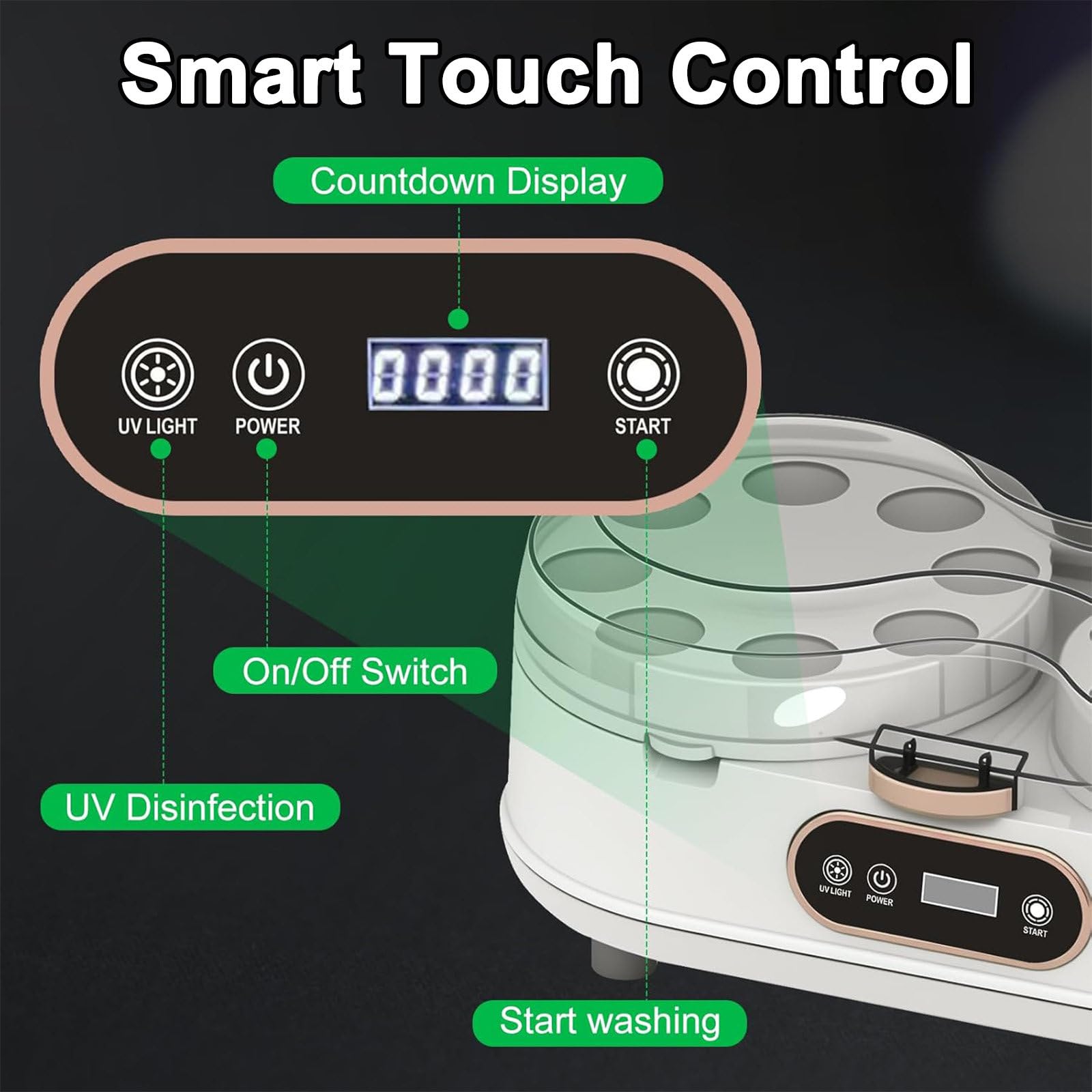 Intelligenter Billardkugel-Reiniger, automatische Poliermaschine für Poolbillardkugeln, LCD-Touchscreen, Doppelmotor & Rotation in beide Richtungen Black-52.5mm/2.07"