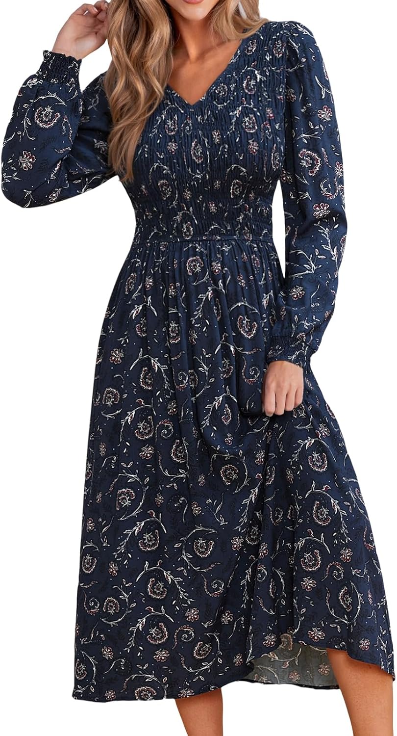 Amazon.com: CUPSHE Fall Dresses for Women Floral Casual Long Sleeve V