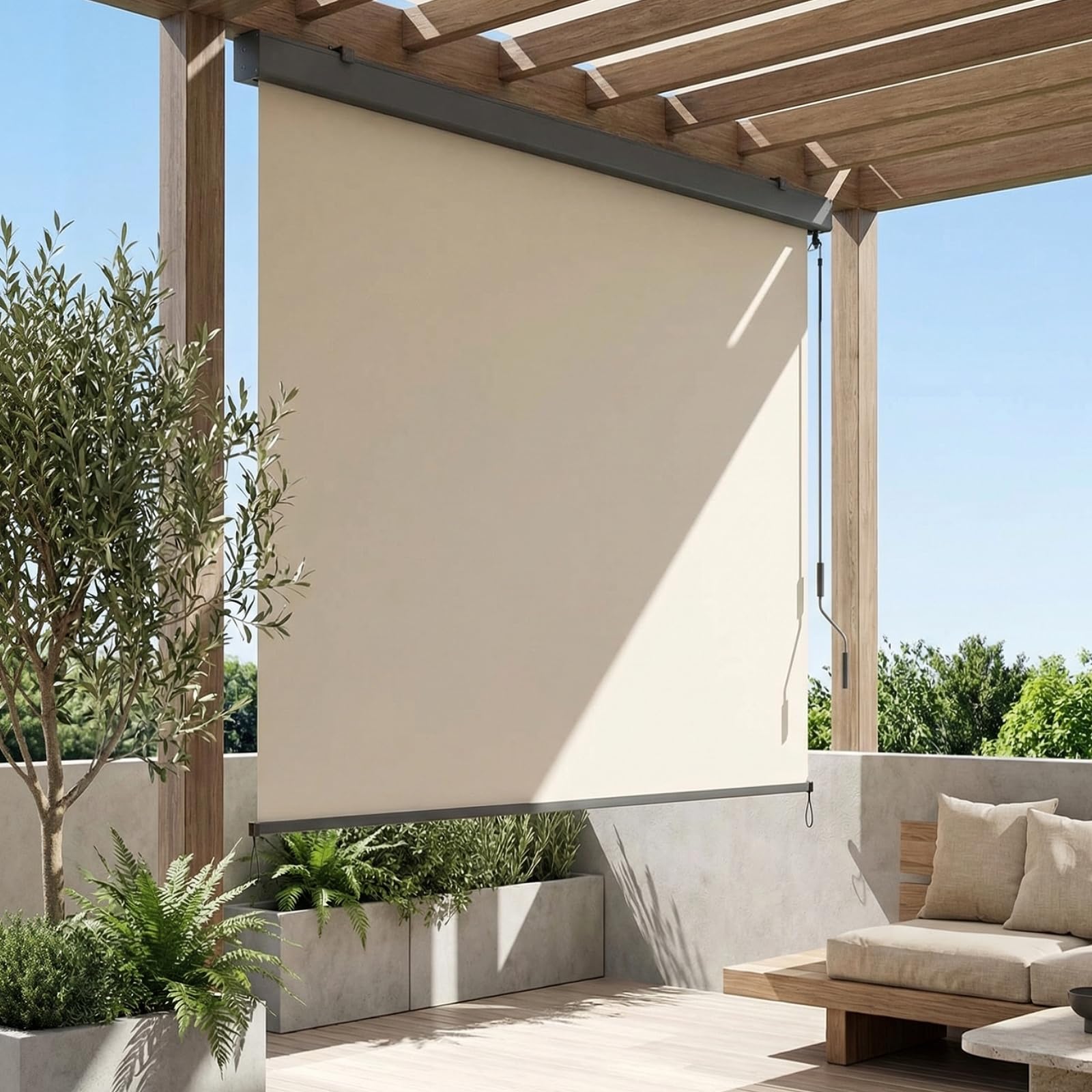 LIFERUN Tenda da sole verticale, 180 x 250 cm, con cassetta, beige
