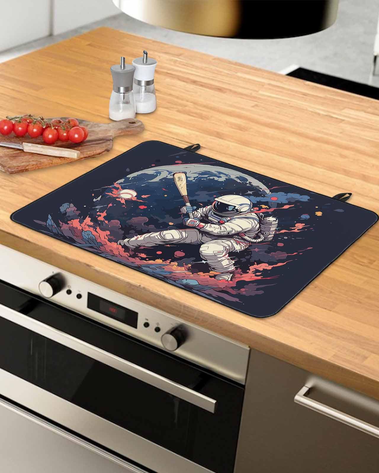 Stove Cover for Electric Stove, Sports Theme Play Baseball Stove Top Cover for Glass Top, Heat Rubber Mat Foldable Cooktop Cover Top Protector, 24