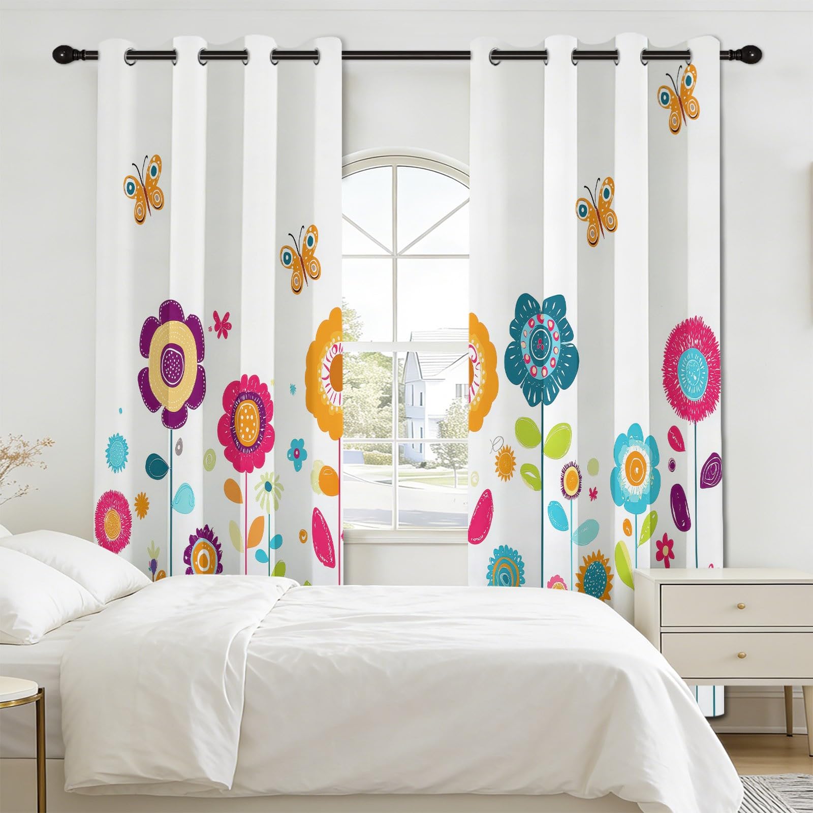 Tenda floreale a farfalla coccinella, tenda oscurante termica isolante, tenda oscurante con occhielli, tendaggi interni, cameretta, cartone animato, design per soggiorno e camera da letto, 2 pezzi