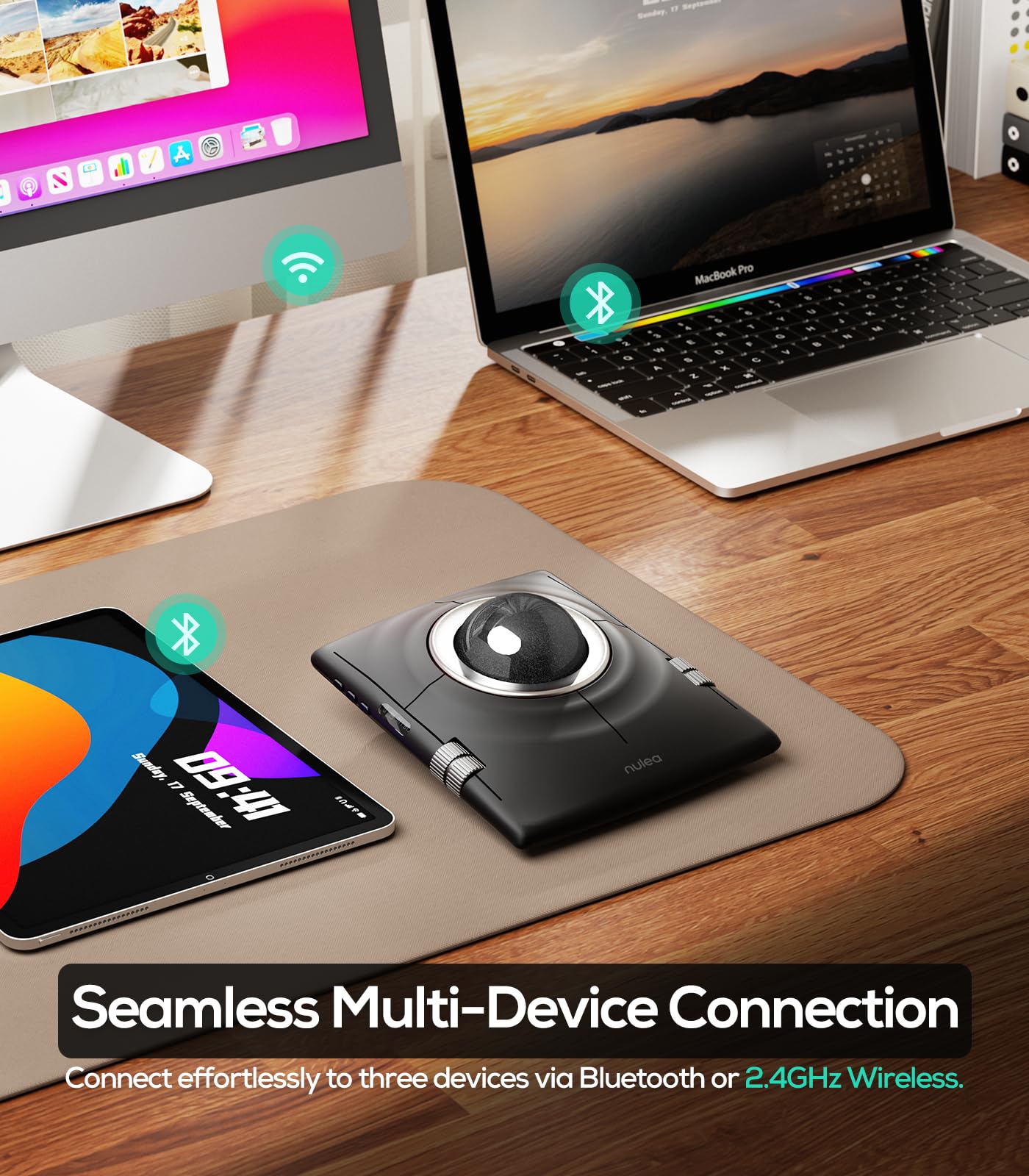 Nulea M512 Kabellose Trackball-Maus, ergonomischer 55-mm-Trackball, einstellbare DPI für präzise Steuerung, kompatibel mit Links- oder Rechtshänder, wiederaufladbar-Black