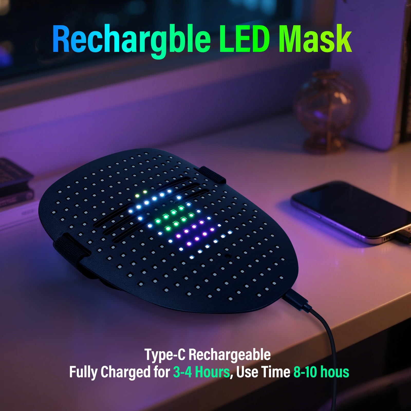 arscniek LED Light Up Mask Gesture Control Halloween Costume for Teens Kids