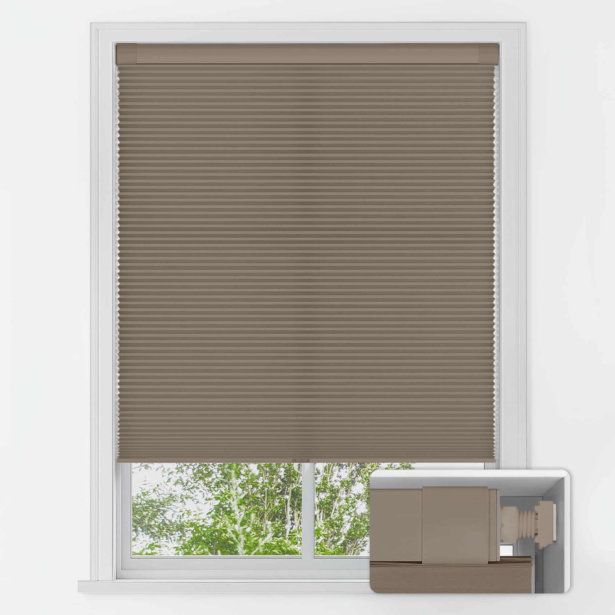 LazBlinds No Drill Cordless Cellular Shades, 25" W x 48" H, Taupe