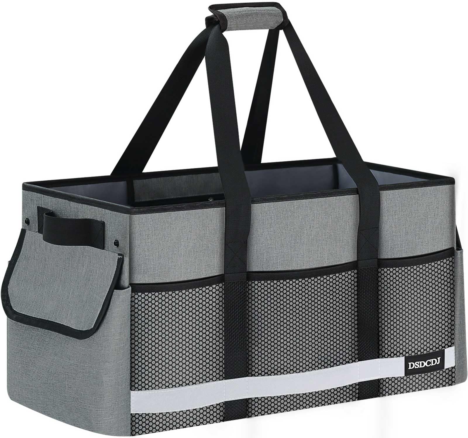 Bolsa multiusos extragrande con tira reflectante, bolsas reutilizables de pie con parte inferior dura y asas