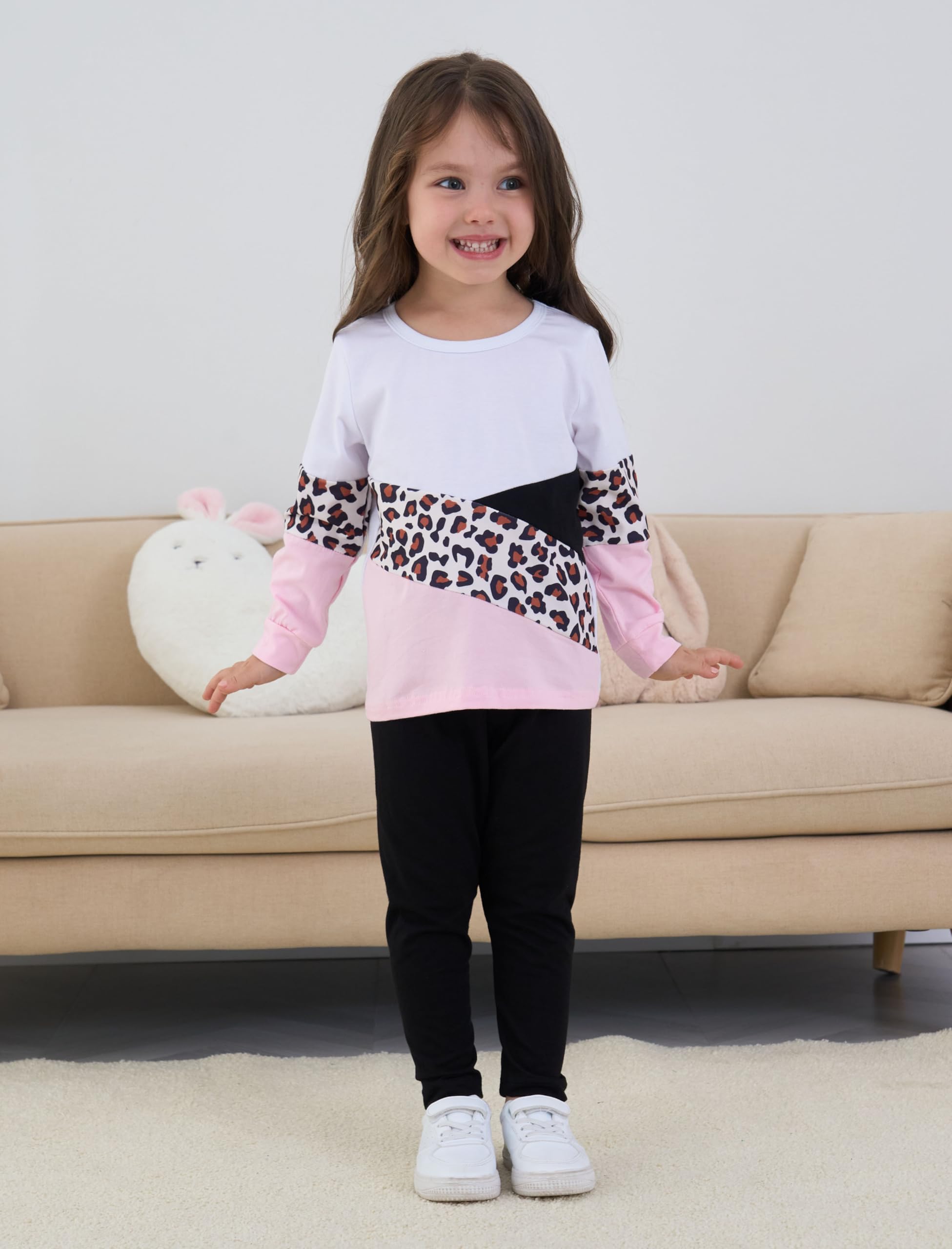 Conjunto de ropa para niña y niña, sudadera con estampado de oso, pantalones de retazos de colores, 2 piezas, conjunto de ropa de otoño e invierno