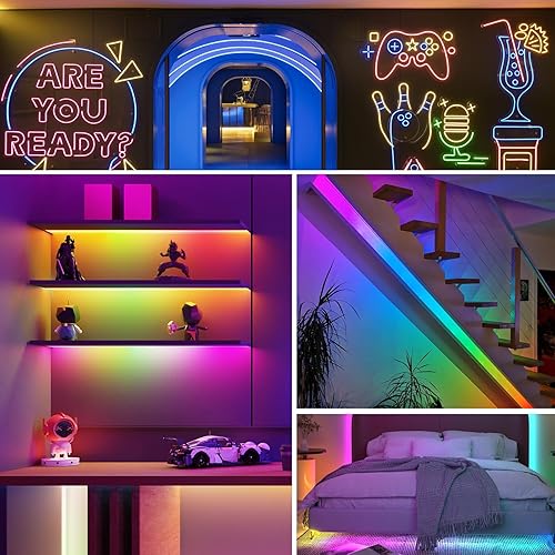 Miniatura 2 de Tira de luces LED de 3.2 pies de neón RGB+IC de 360 grados WS2811 con patrón circular de nailon, tira LED flexible inteligente para decoración