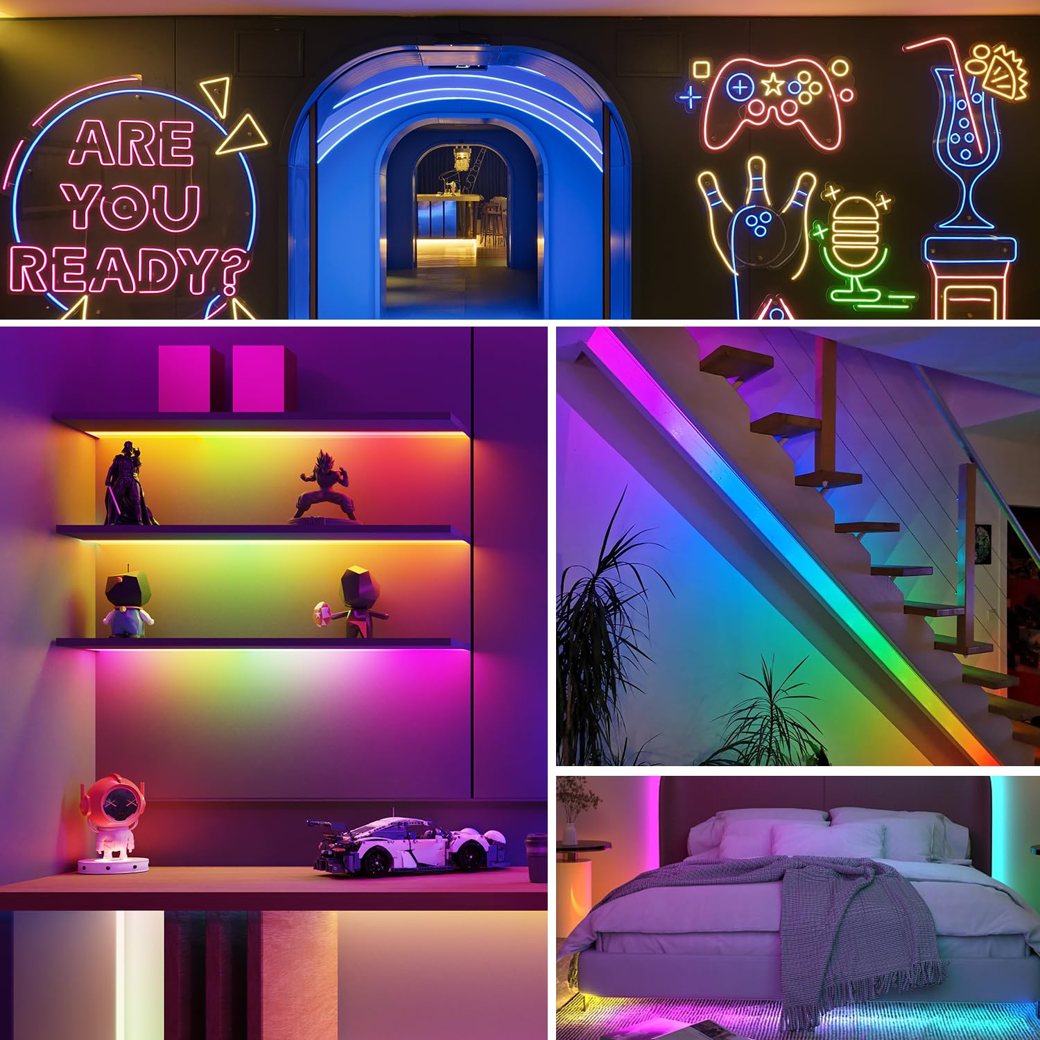 LOAMLIN 16.4FTt 360 Degree Neon RGB+IC Rope Lights WS2811 Round Nylon Reticulate Pattern LED Strip, Smart Flexible LED Rope Light for Bedroom Indoor Outdoor Decor, DC5V