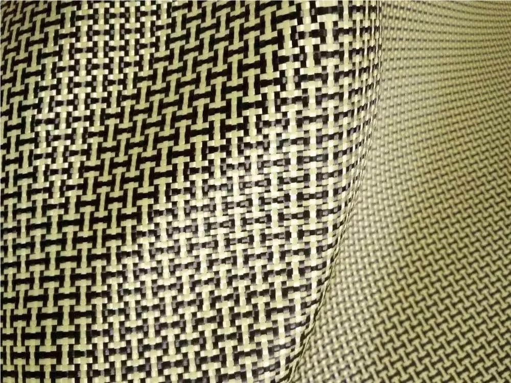 Gelbes Kevlar- und Kohlefaser-Mischgewebe, einfarbiges Hybrid-Carbon-Kevlar-Gewebe, 1100D / 3K, 200 g/m², 100cm X100cm
