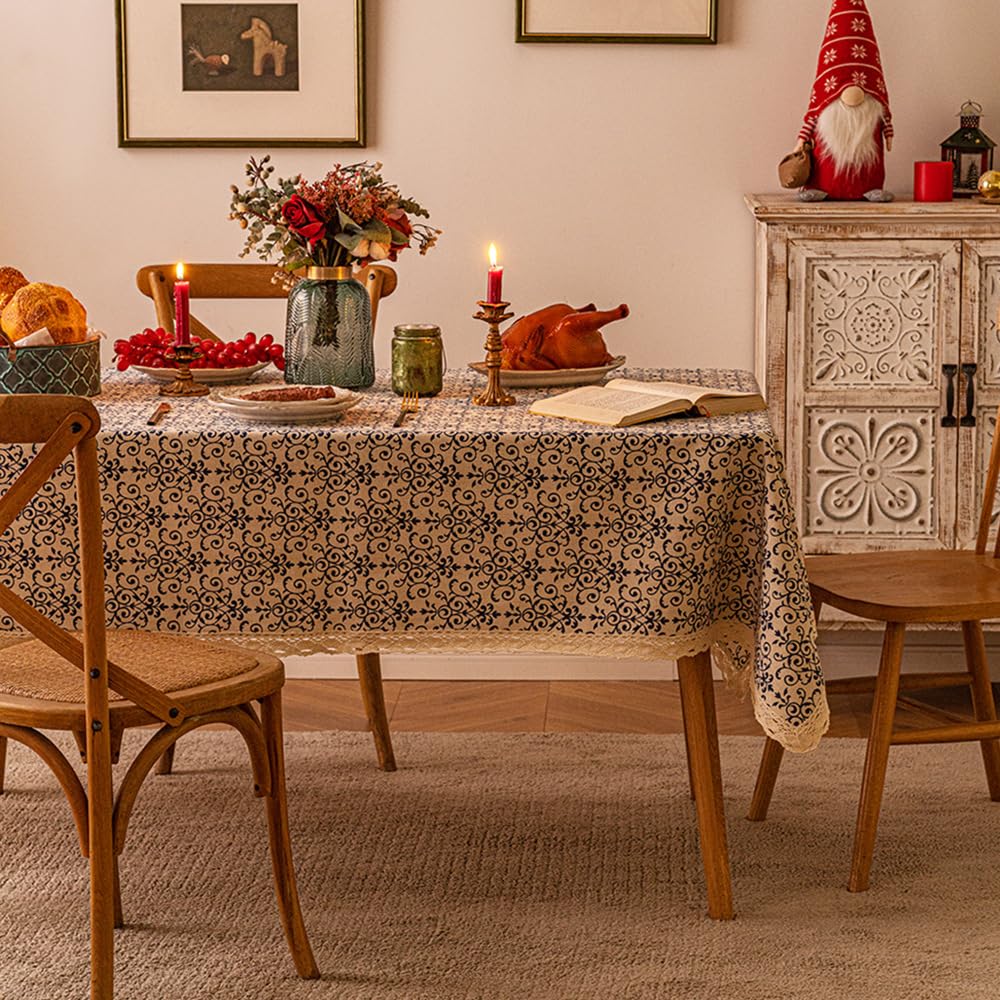 Tovaglia natalizia quadrata, 140 x 240 cm, in cotone e lino, per feste, cene festive, decorazione da tavolo per feste e riunioni di Natale