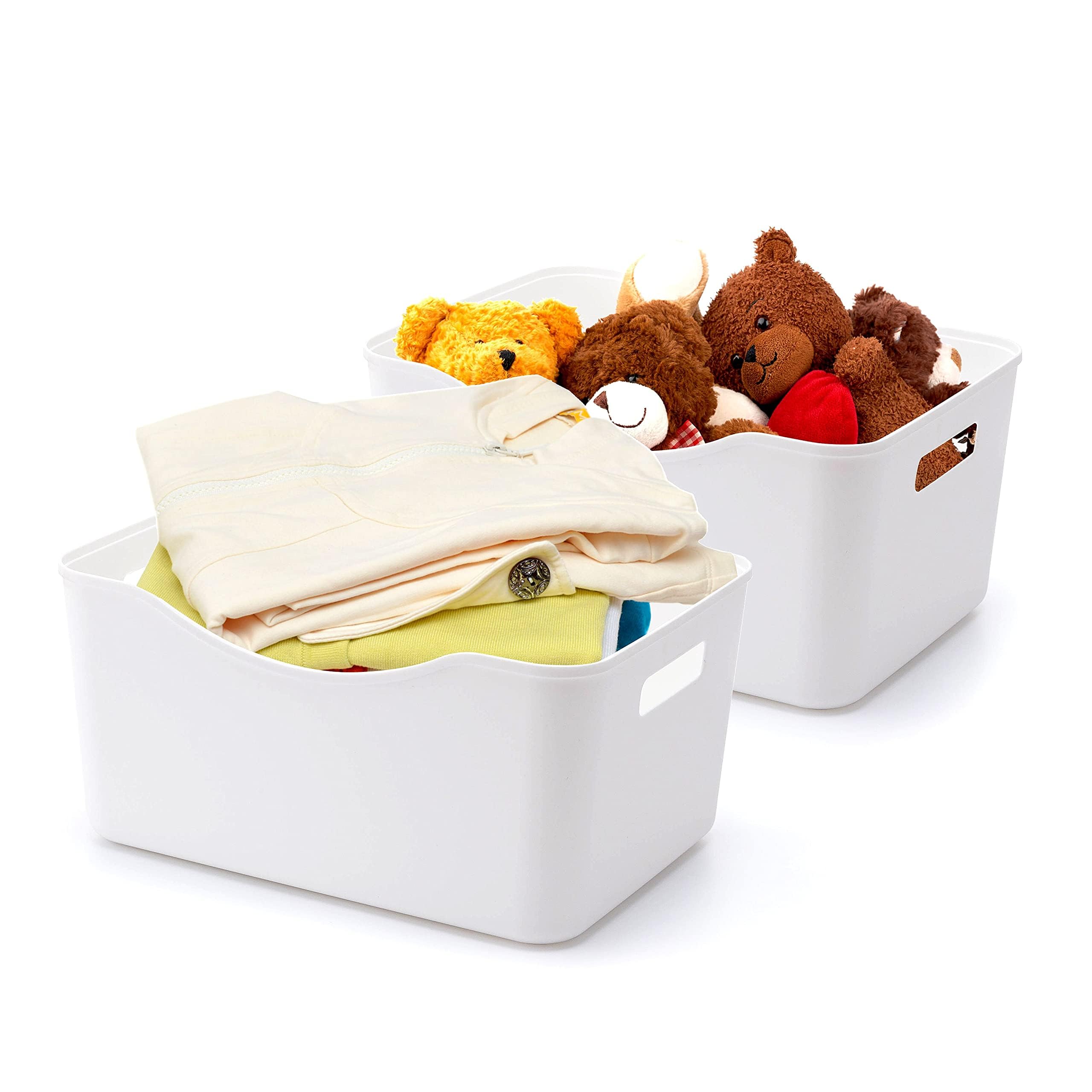 BigTron Storage Bin with Handle-Home Organizers Basket for Kitchen Pantry, Bathroom Vanity, Laundry, Health, Refrigerator and Beauty Product, Under Cabinet Caddy (Large - 2 Pack, White) — image 1