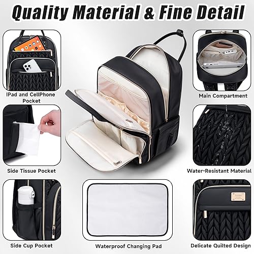 Miniatura 5 de Mochila para pañales, elegante bolsa de pañales para bebé, mochila impermeable para pañales de viaje, bolsas de bebé con cambiador, correas para