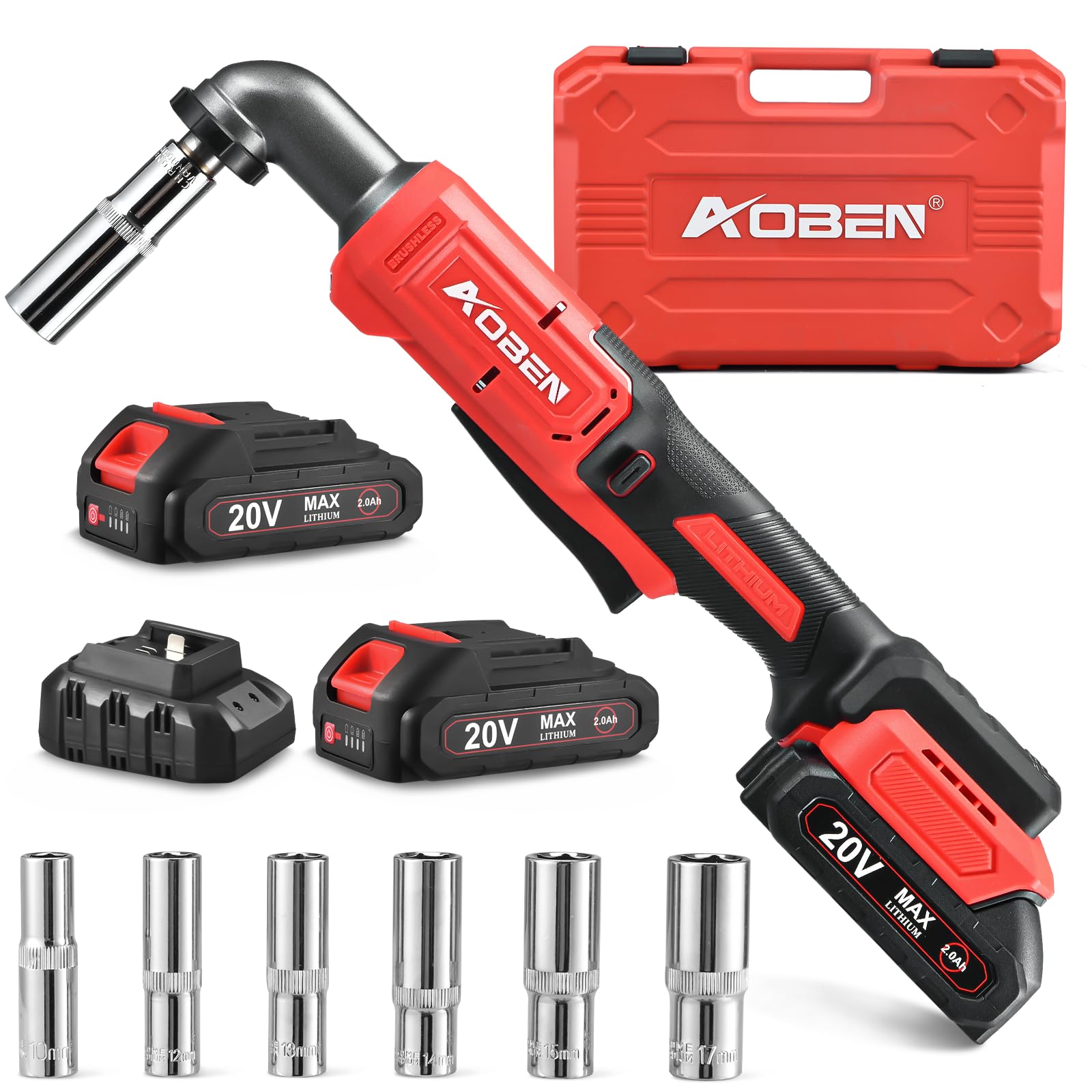 AOBEN Brushless 1/2" Right Angle Impact Wrench for Auto Repair,DIY