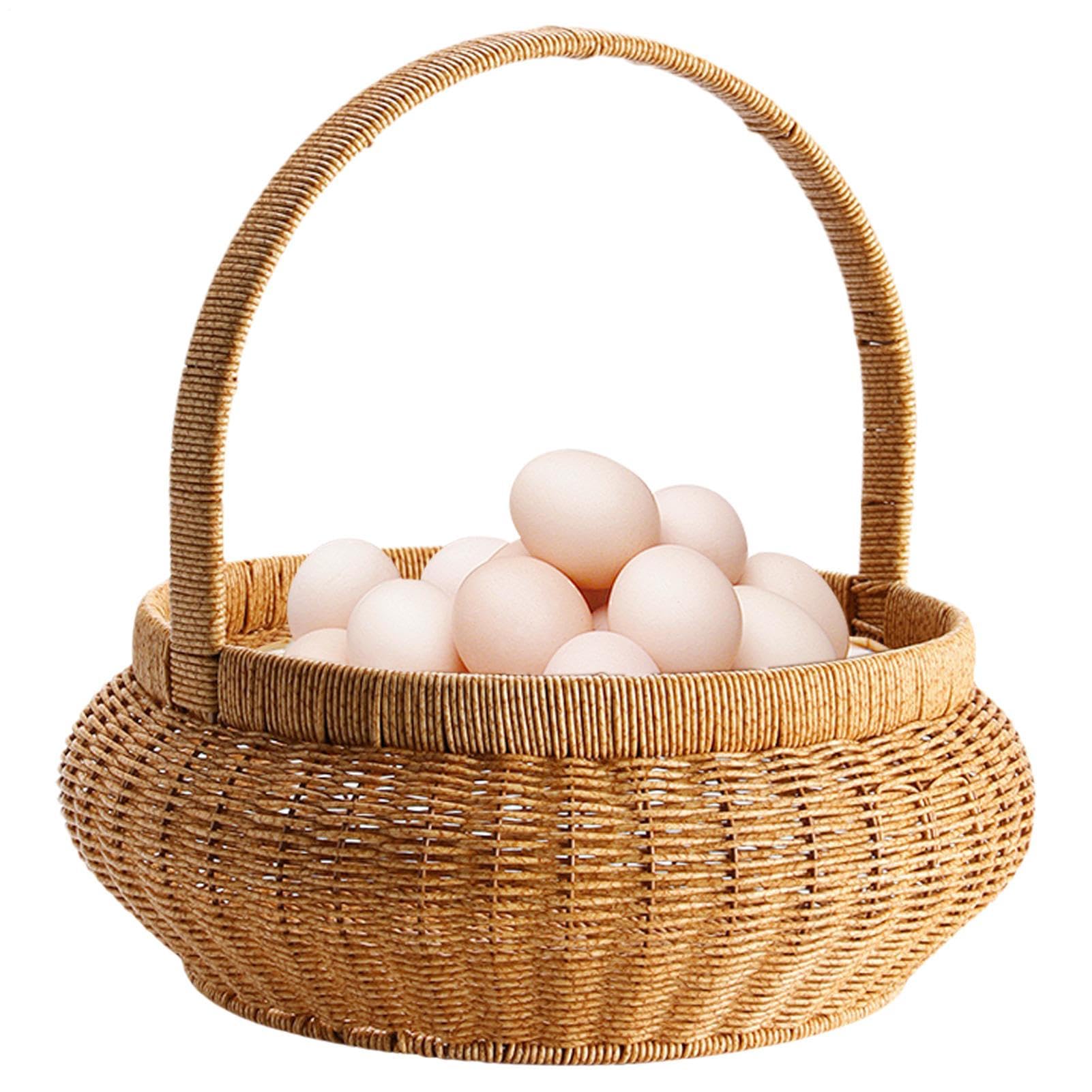 Woven Flower Basket - Organizer Na Żywność Z Wikliny Z Rączkami - Imitacja Rattanu Okrągły Pojemnik Dekoracyjny Do Przechowywania | Na Owoce Warzywa Chleb Serwowanie Dom Stół Piknik