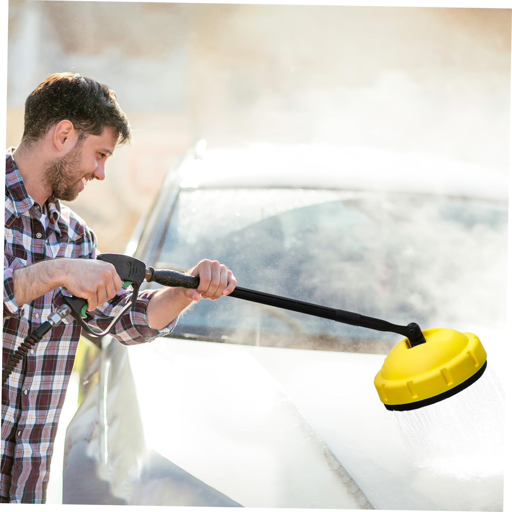 Mikikit Hidrolavadora De Automóviles Rotativa De Alta Presión para Limpieza De Patios y Garajes con Boquilla Giratoria y Mango Largo Ajustable