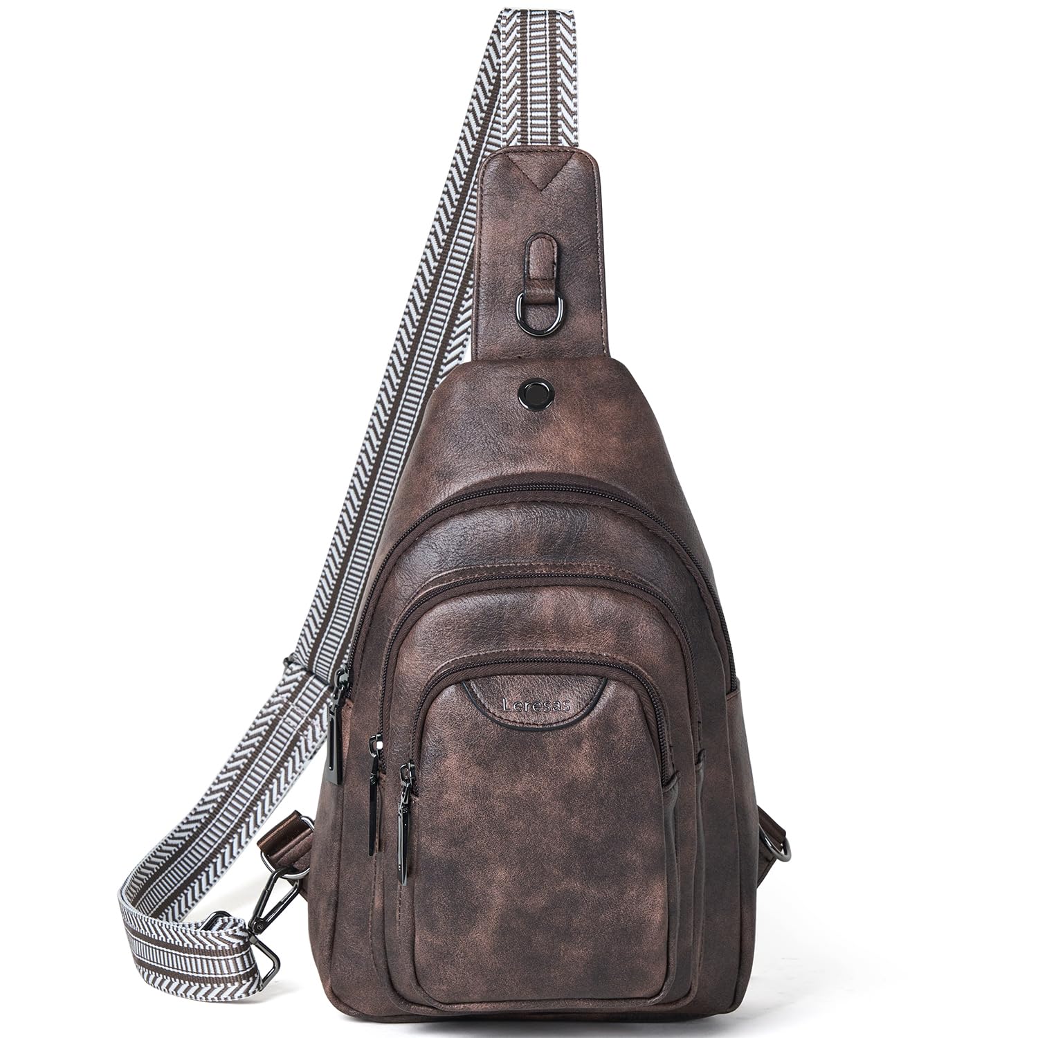 Leresas 10L Crossbody Sling Bag for Women Men Anti Theft Cross Body Fanny Pack Belt Bag Purse Gifts for Women Faux Leather, Coffee