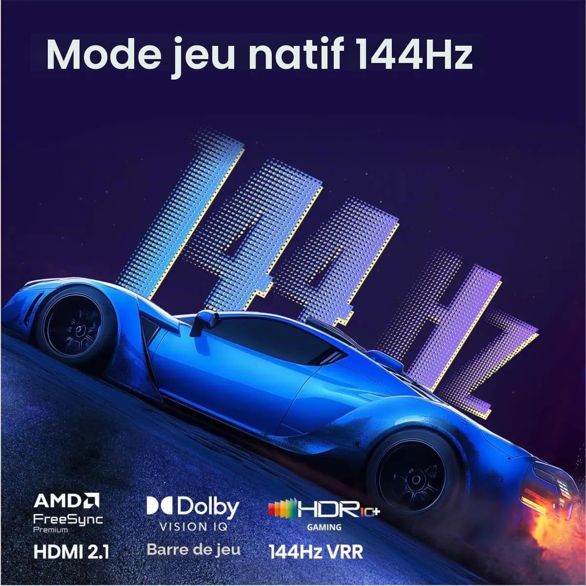 Hisense 65E7S Pro - TV QLED Gaming 65" (164 cm), 4K UHD, 144Hz Natif, Dolby Vision IQ & Atmos, HDMI 2.1, FreeSync Premium, Smart TV VIDAA U9.5, Contrôle Vocal Alexa intégré [Modèle 2026]
