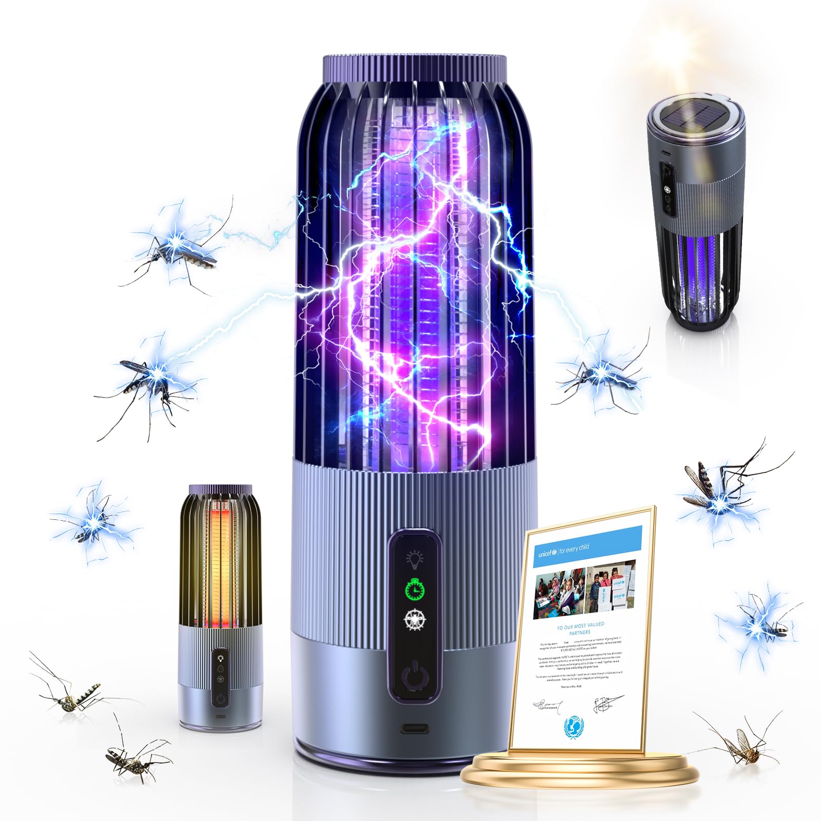 2026 Upgrade 8-in-1 Electric Fly Zapper,Featuring US ATOM Technology-4000V GridFly Zapper3000mAh-36h Lantern,dual-mode power supply (USB/solar)