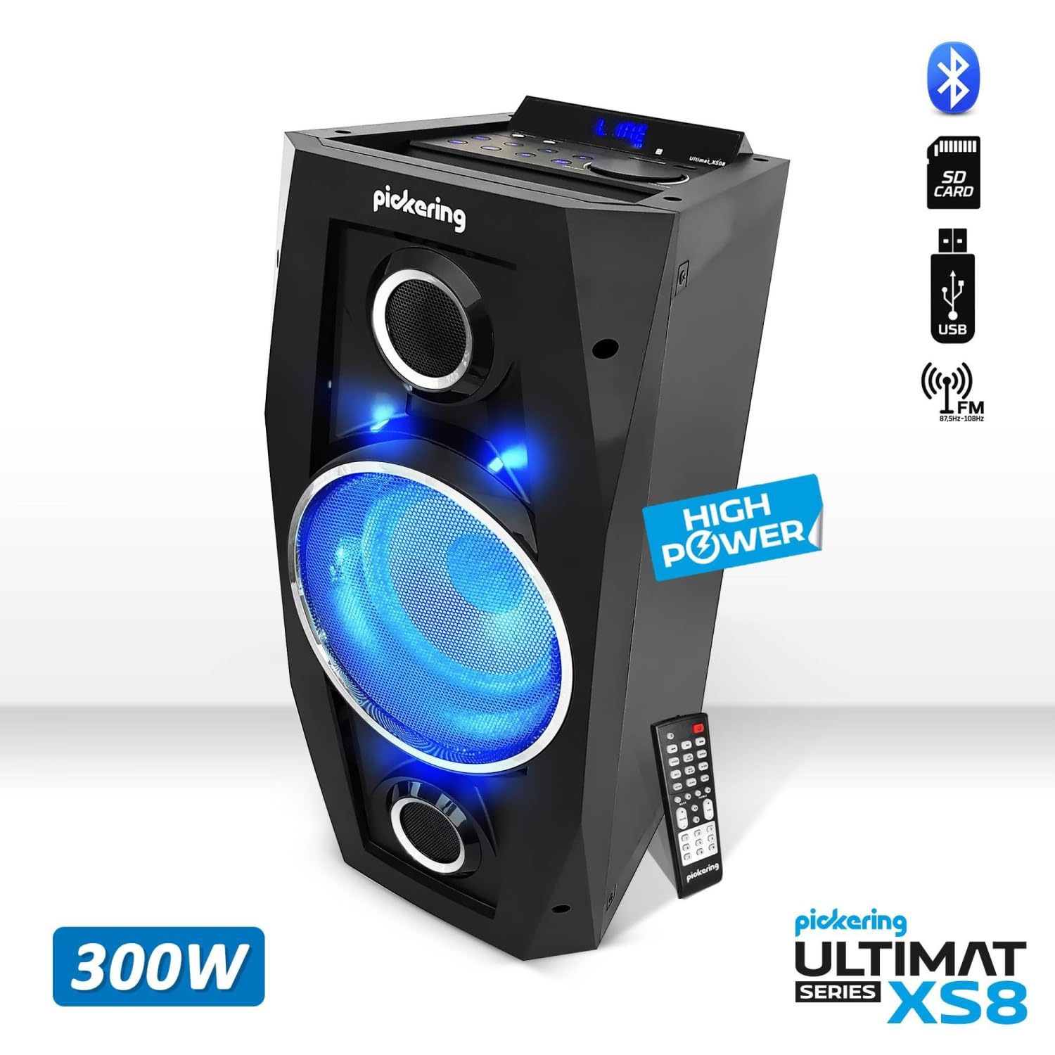 Pickering XS8 Enceinte Sono Autonome 300W 8" LED USB Bluetooth SD FM Batterie + Clé USB 32 Go