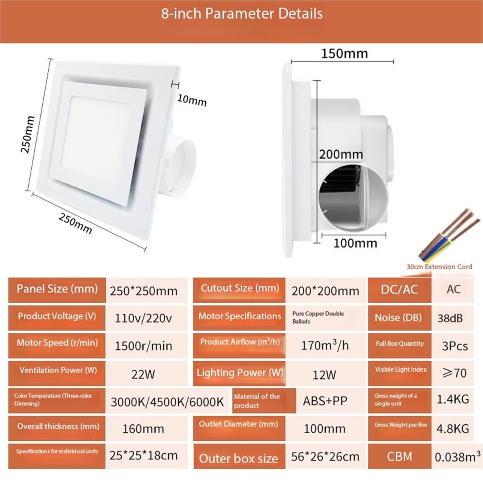 Illuminazione silenziosa for bagno con ventola di scarico a LED Garage