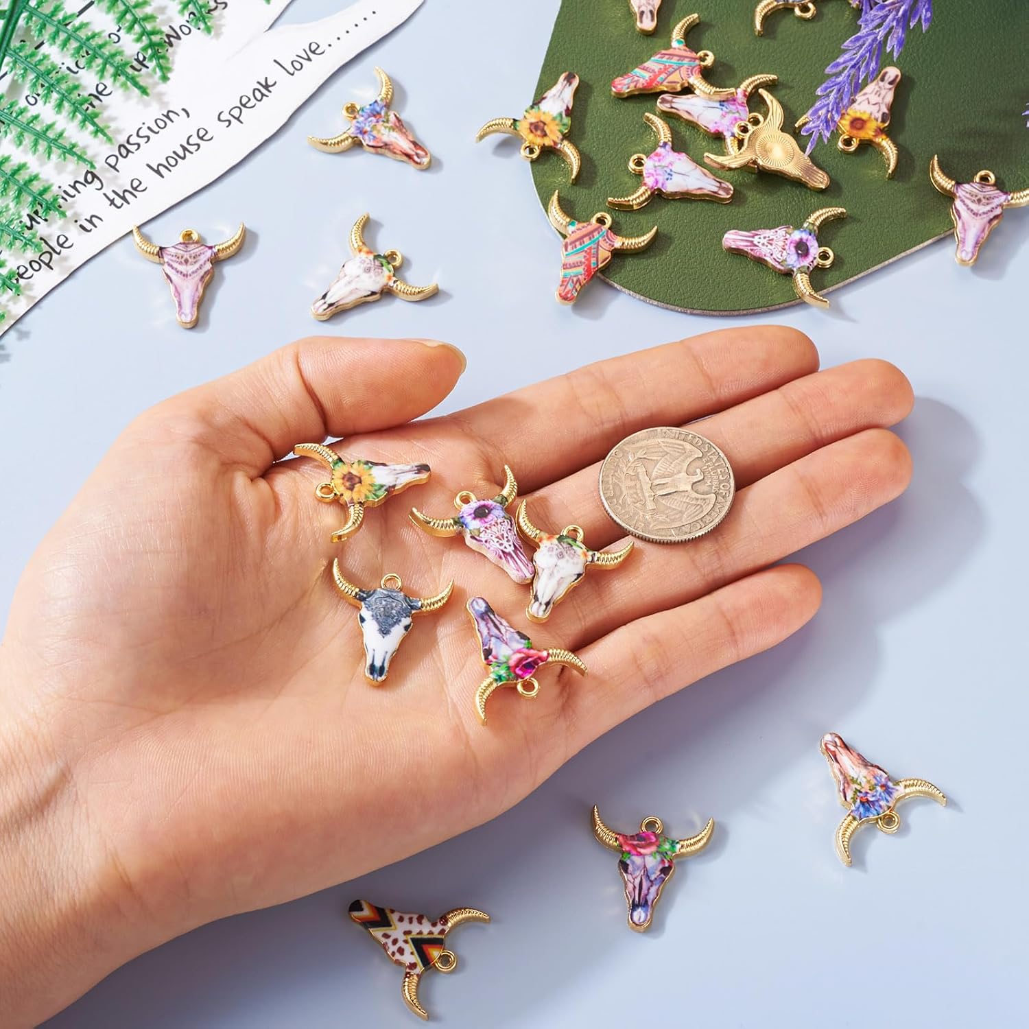 Craftdady 22Pcs Enamel Animal Charms - 11 Colors Ox Cattle Head Charms Light Gold Bull Head Pendants for DIY Earring Jewelry Making Supplies - Image 5