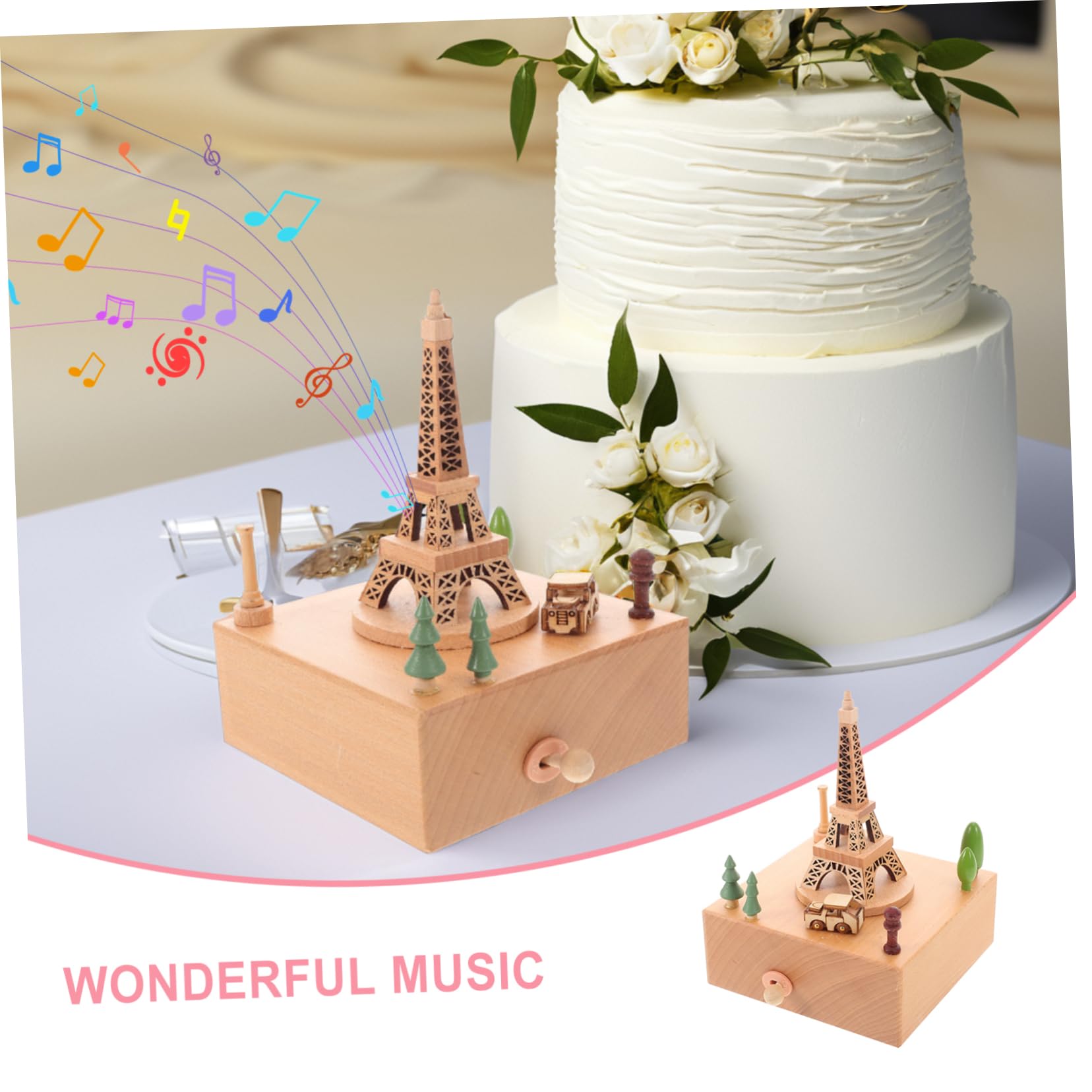 ULTECHNOVO Caja de Música de Madera con Mecanismo de Cuerda Torre Eiffel para Decoración de Aniversarios Navidad Cumpleaños y Fiestas Cajita Musical para Niñas