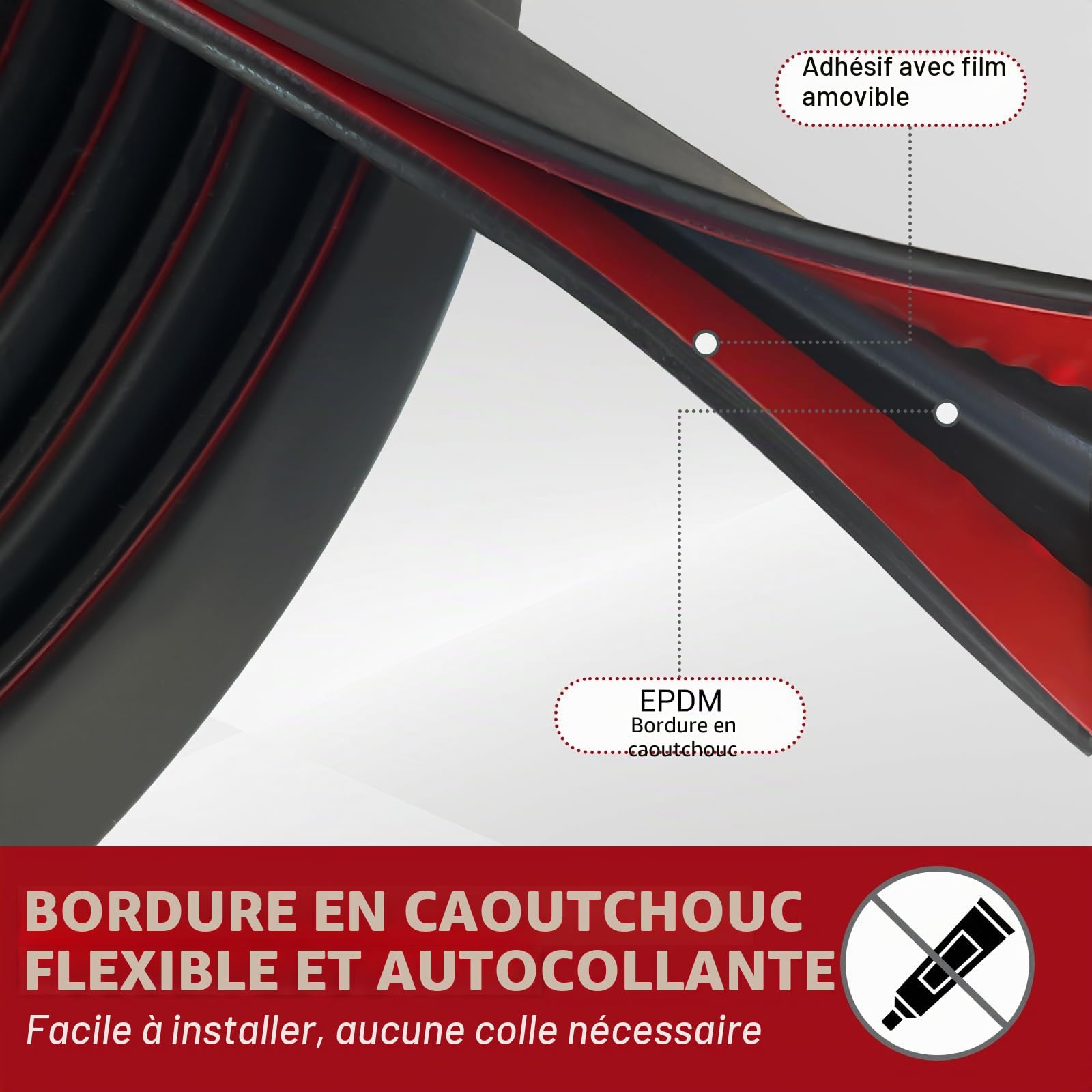 Bordure en Caoutchouc, Bordure autocollante en U, Protection de Bord Flexible en Forme de U pour tôle et Verre, Taille 3 mm, Convient pour 3 à 4 mm, Longueur 6m