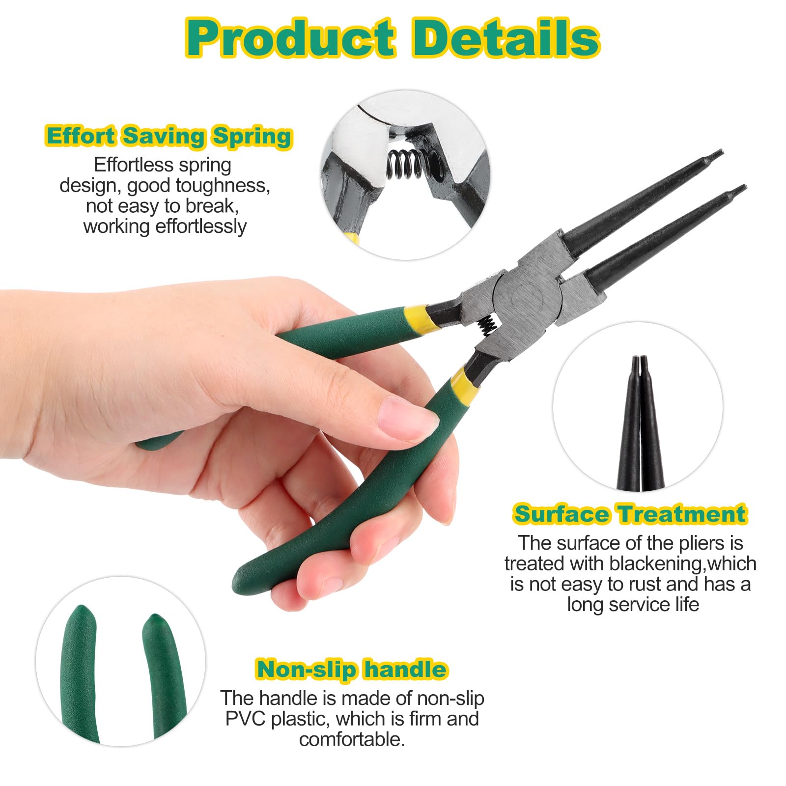 Set di 4 Pinze per Anelli di Sicurezza, 180mm Pinza per Anelli Elastici con Borsa Portatile, Pinze ad Anello Elastiche con Impugnatura Antiscivolo, Punte Dritte e Curve per Bloccaggio Interno ed Ester