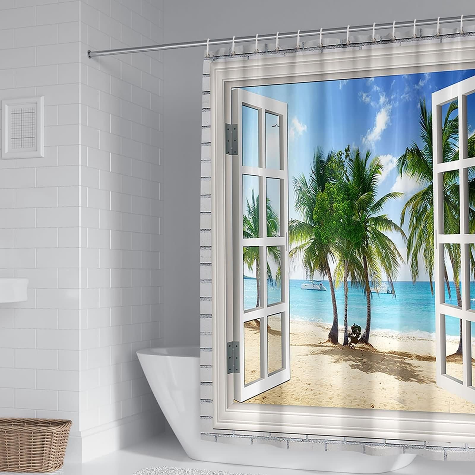 Rideau de douche KnSam 240x200cm vert bleu en polyester imperméable