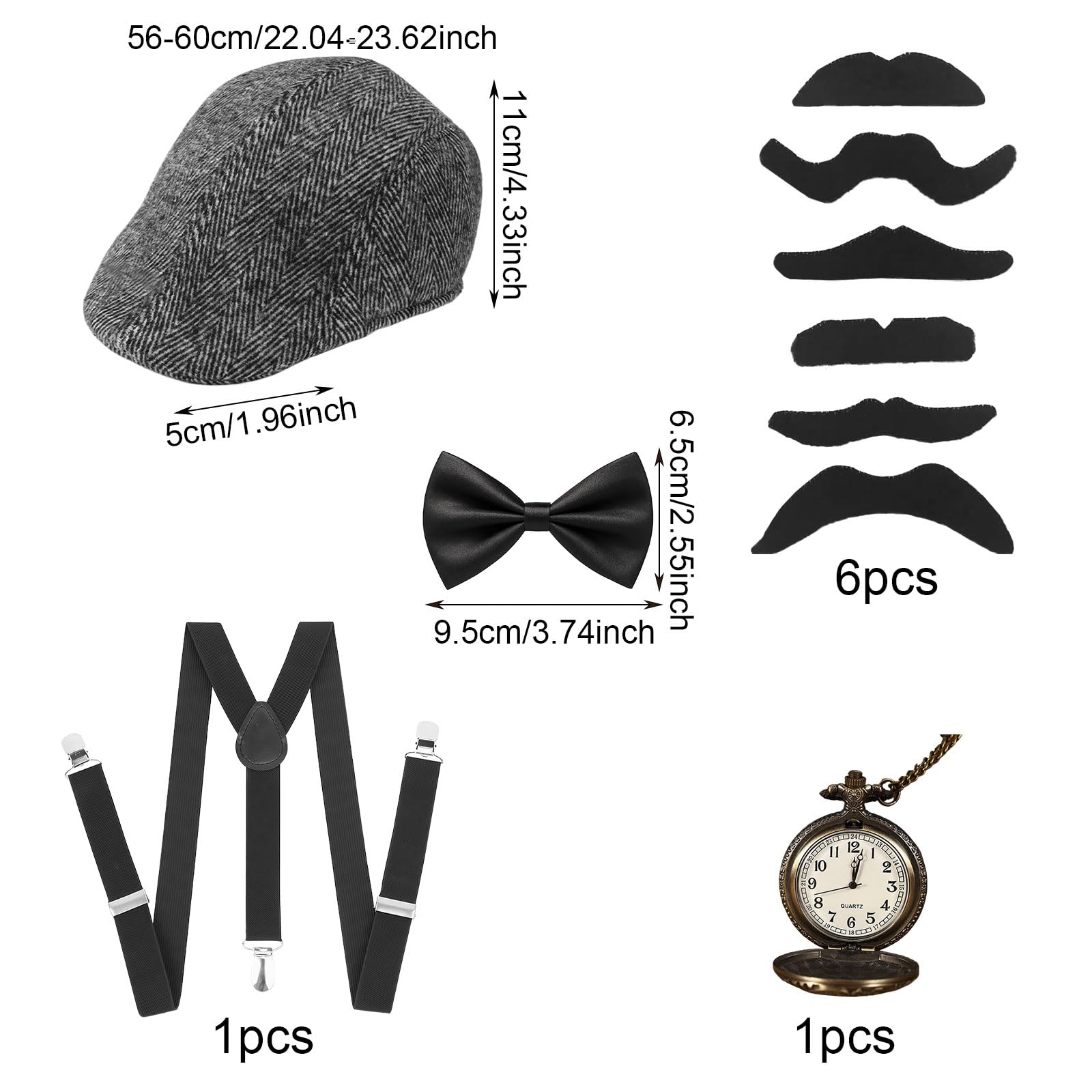 GWAWG Akcesoria męskie na rok 20, kostium Gatsby Gangster, lata 20-te męskie akcesoria na Boże Narodzenie cosplay karnawał