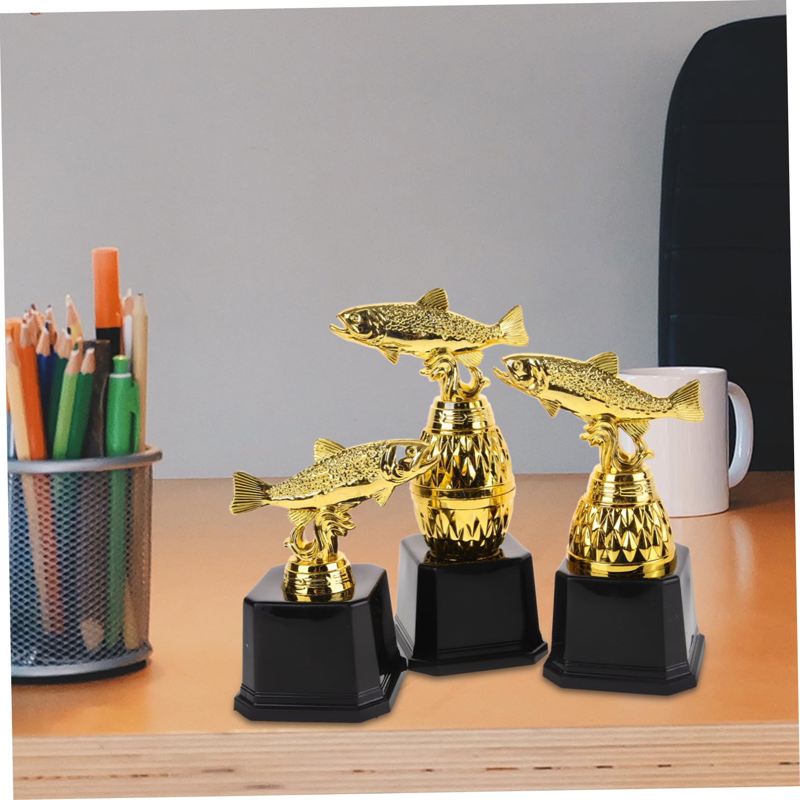 Mini Trophée Pêche Concours Lot de 3, Plastique pour Garçon et Filles