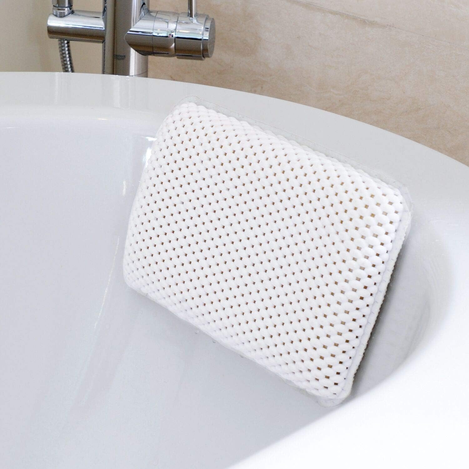 Taylor & Brown Bathtub Pillow, Waterproof Bath Pillow Bath and Spa Head Rest with 8 Suction Cups Bath Cushion Headrest Bathing Pillow 27.9 x 17.8 x 5.1cm, White