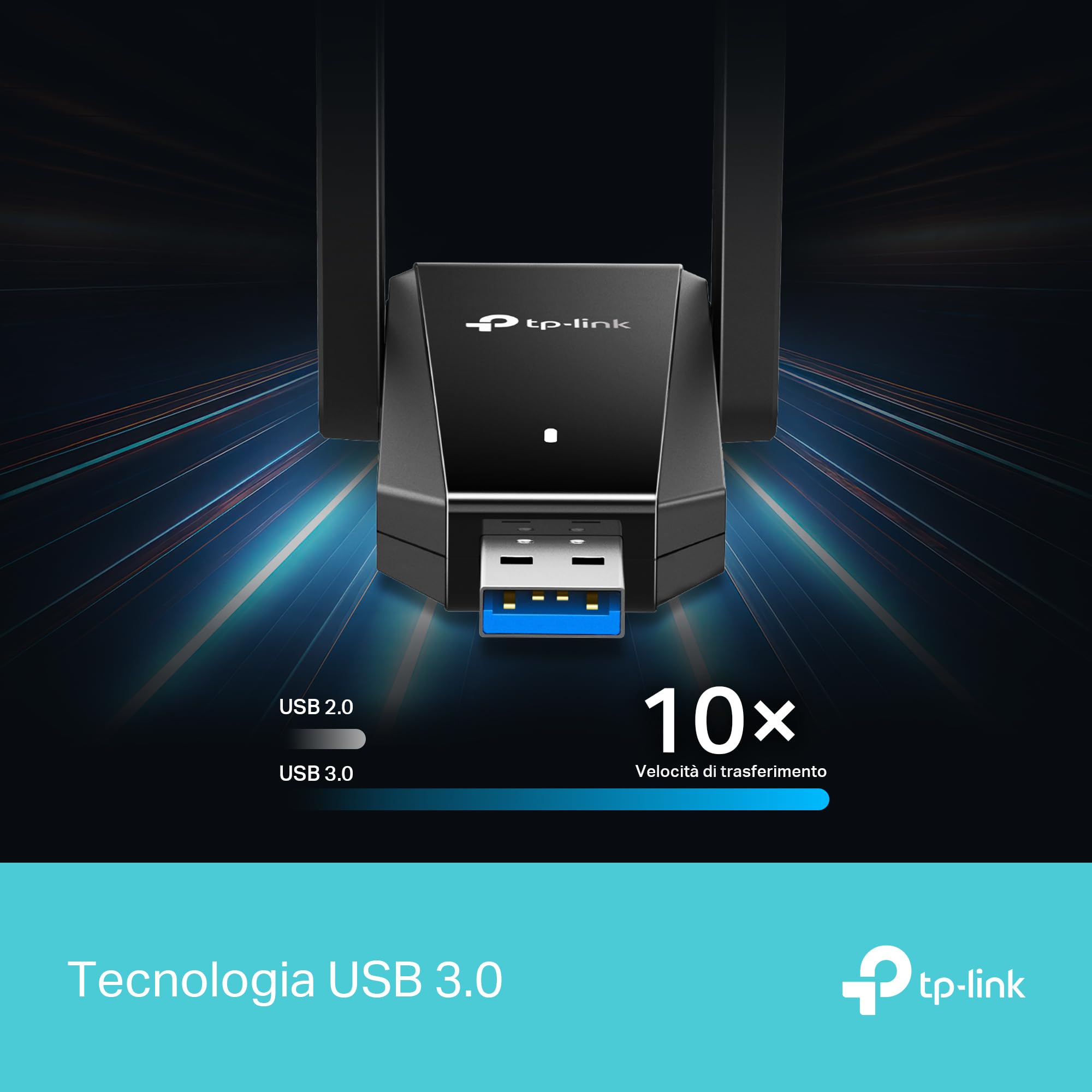 TP-Link Archer TX30U Plus WiFi 6 WiFi USB 3.0 AX1800Mbps, 2 Antenne ad Alto Guadagno Multi-Direzionale, Wireless Dual Band 5GHz 1201 Mbps+ 2.4GHz 574 Mbps, Supporta Windows 11/10, MU-MIMO, OFDMA