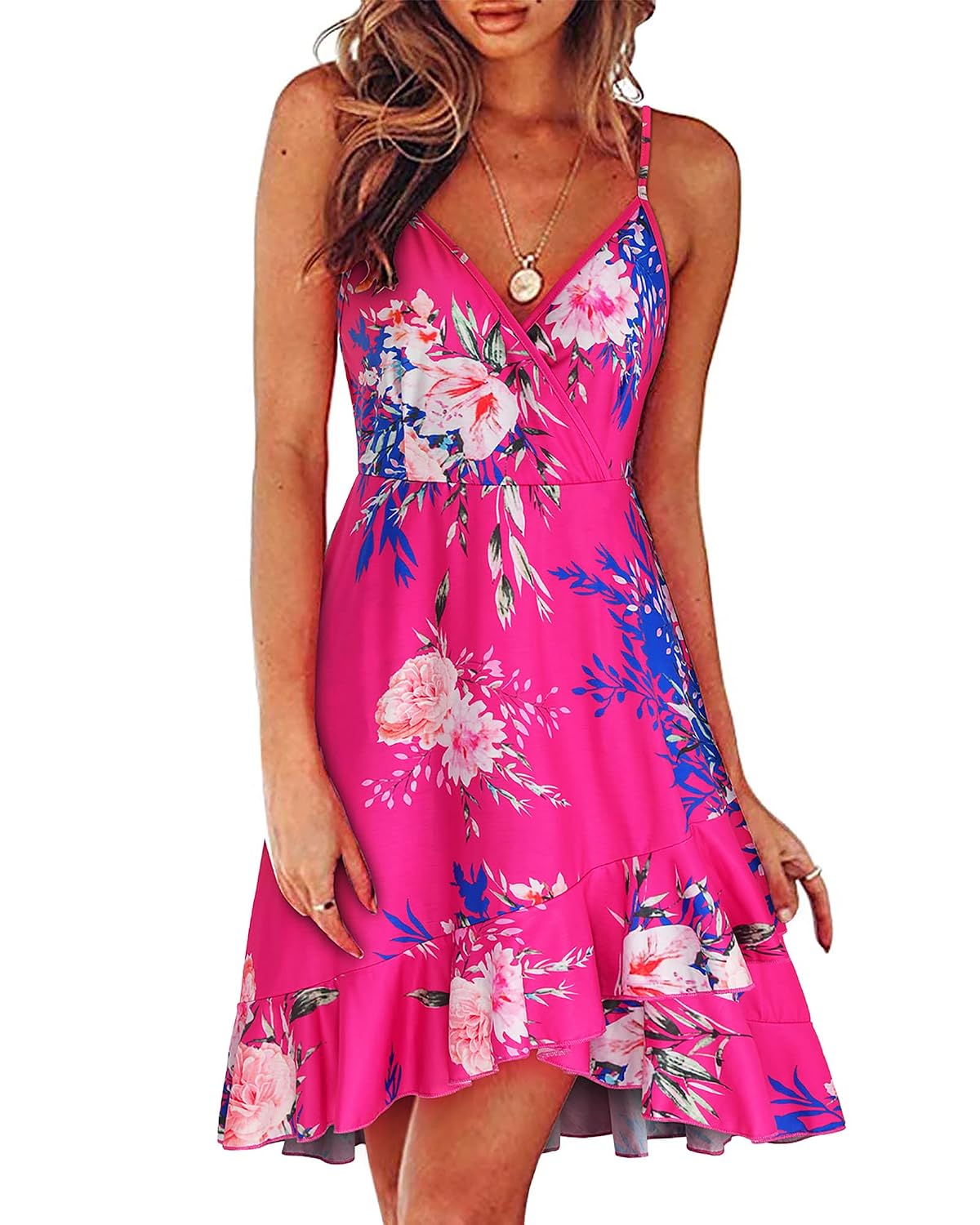 ULTRANICE Womens Summer Floral Wrap V Neck Adjustable Spaghetti Casual Ruffle Dress - Review, Price and Buying Guide
