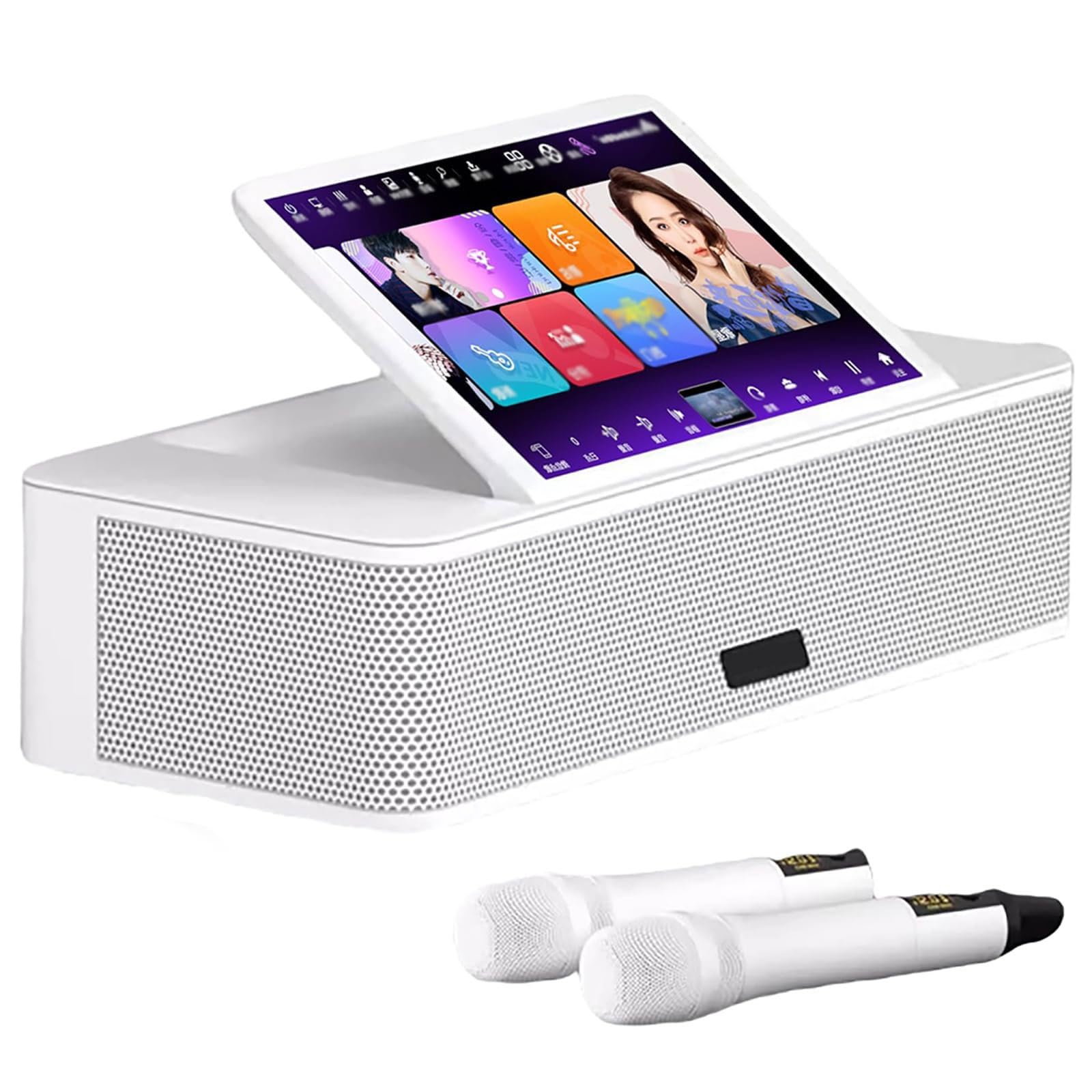 Macchina per karaoke con touch screen, lettore multimediale portatile, 2 microfoni wireless, amplificatore di potenza, controllo vocale intelligente AI