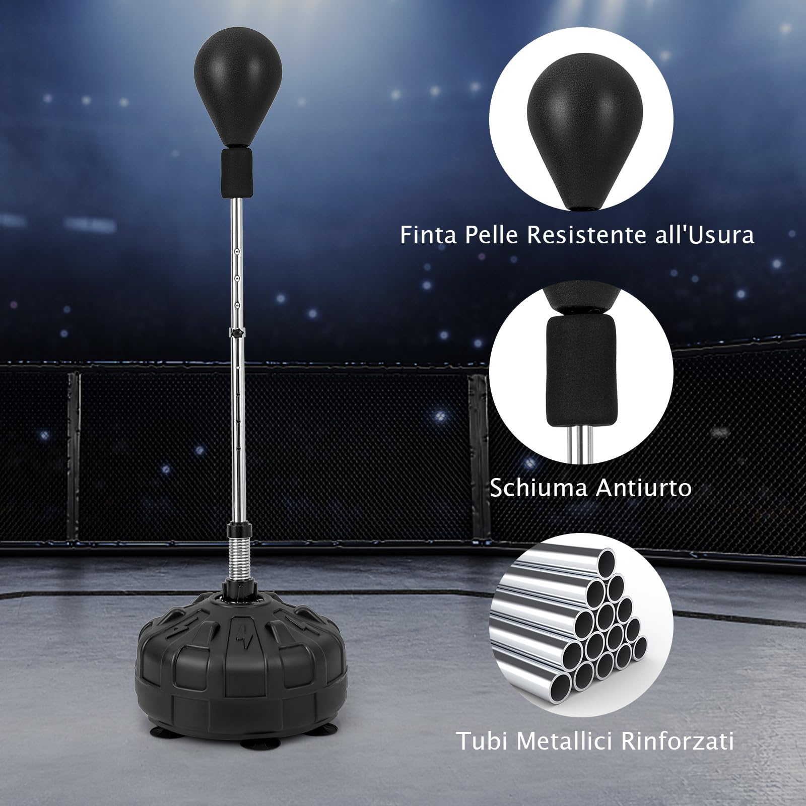 COSTWAY Punching Ball da Terra per Bambini e Adulti, Pungiball Veloce con Guantoni, Asta Flessibile, Base Riempibile e Regolabile in Altezza 137-156 cm, Sacco da Boxe per Casa e Palestra, Nero