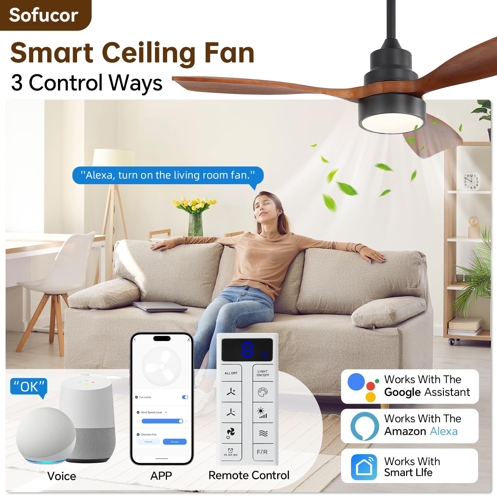 Sofucor 48" Smart Ceiling Fan with Lights - Remote Control -4 Sofucor 48" Smart Ceiling Fan with Lights - Remote Control -4