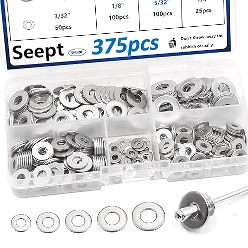 Seept 375 piezas de arandelas de remache pop plateadas, kit surtido para remaches pop de diámetro 332", 18", 532", 316", 14" de acero inoxidable