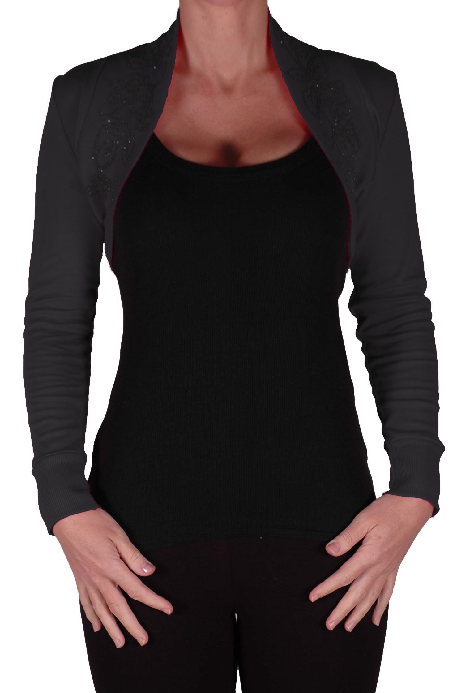 EyeCatchKnitwear - Leona Bolero Plain Knit Beaded Shrug Black M/L