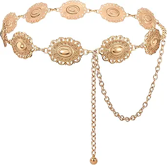 XZQTIVE Women Boho Chain Belts For Dresses Jeans Western Cowgirl Waist Links Belt Adjustable Metal Concho Belt